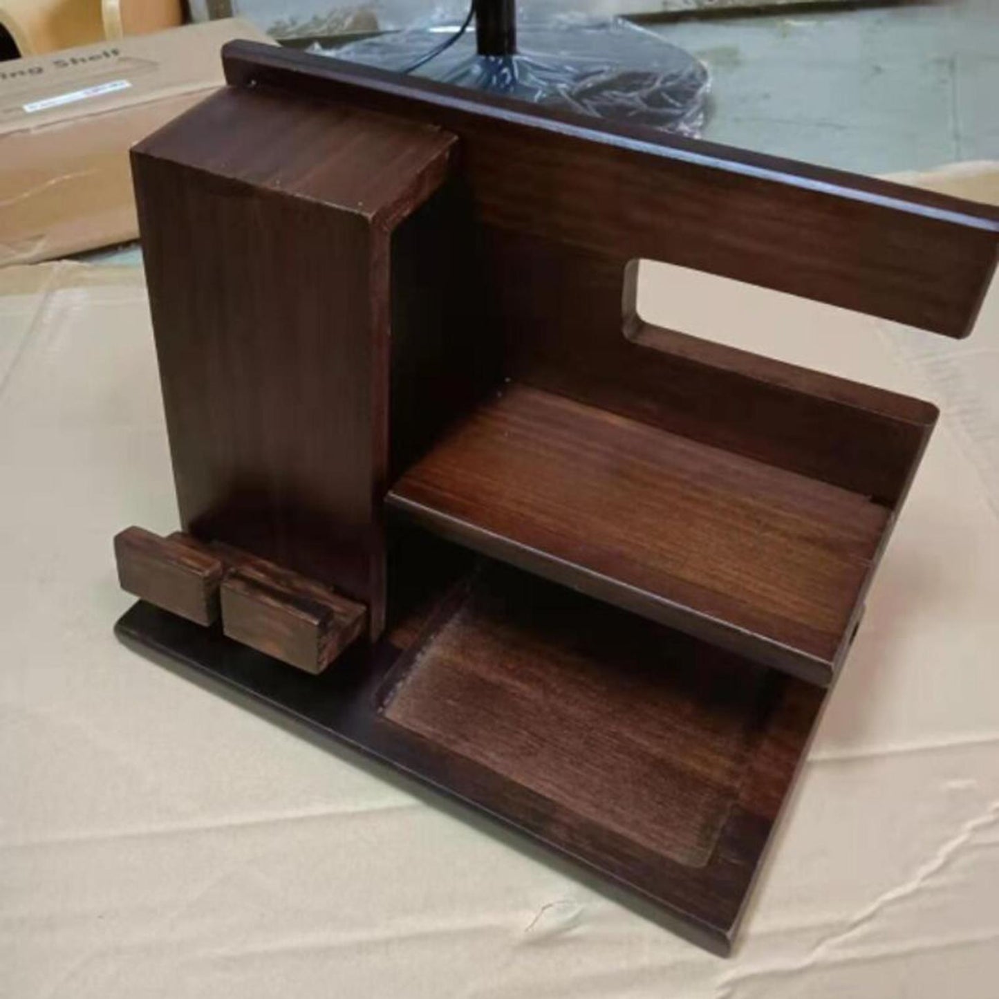 Wood Phone Docking Station Travel Key Holder Wallet Stand Watch Organizer