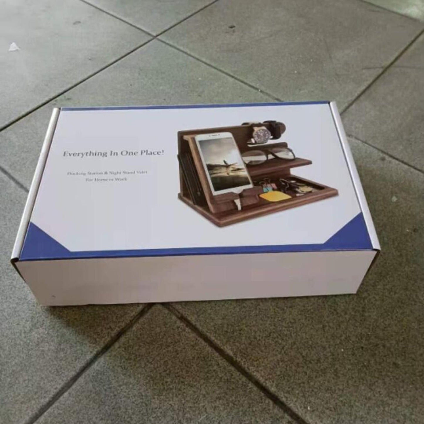 Wood Phone Docking Station Travel Key Holder Wallet Stand Watch Organizer