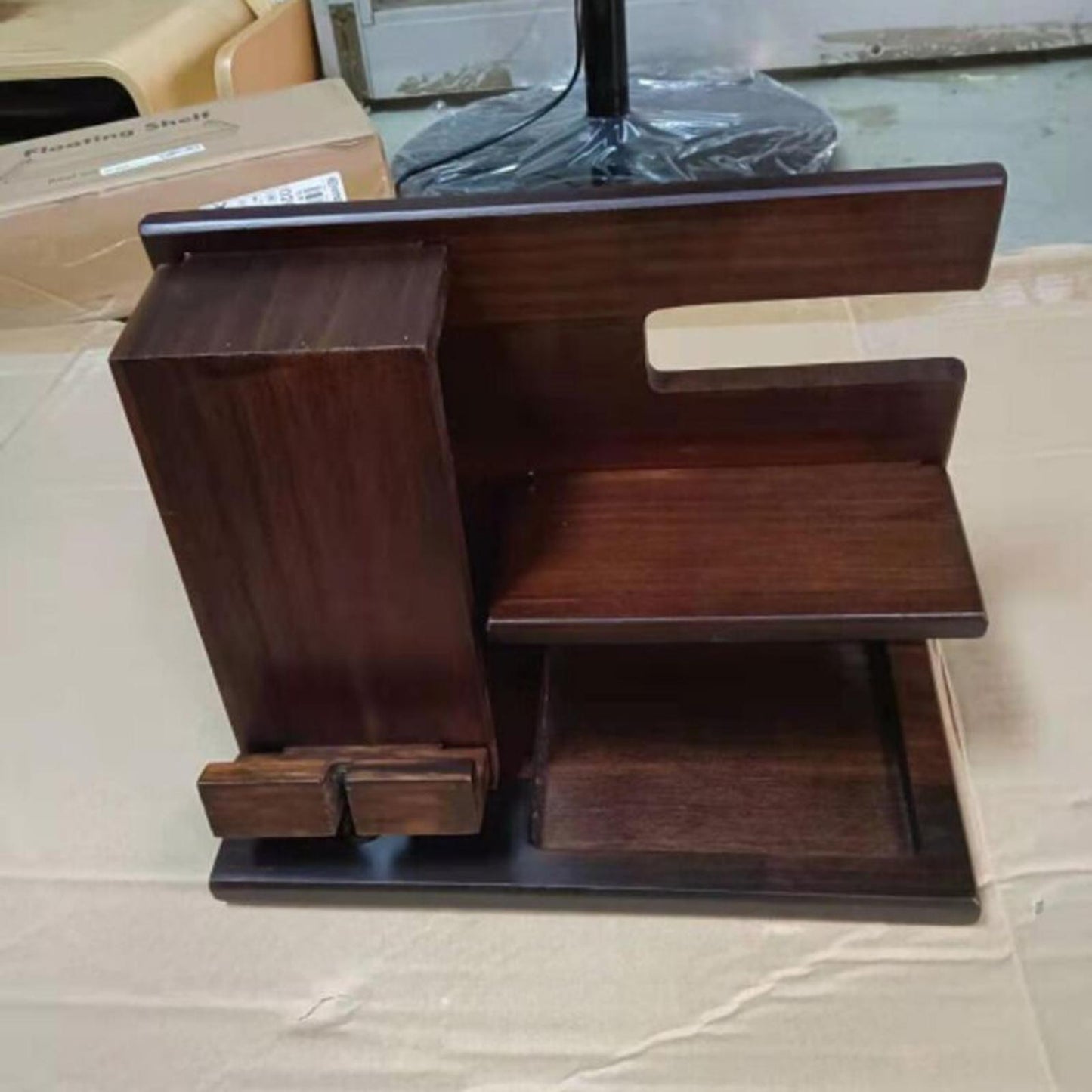 Wood Phone Docking Station Travel Key Holder Wallet Stand Watch Organizer