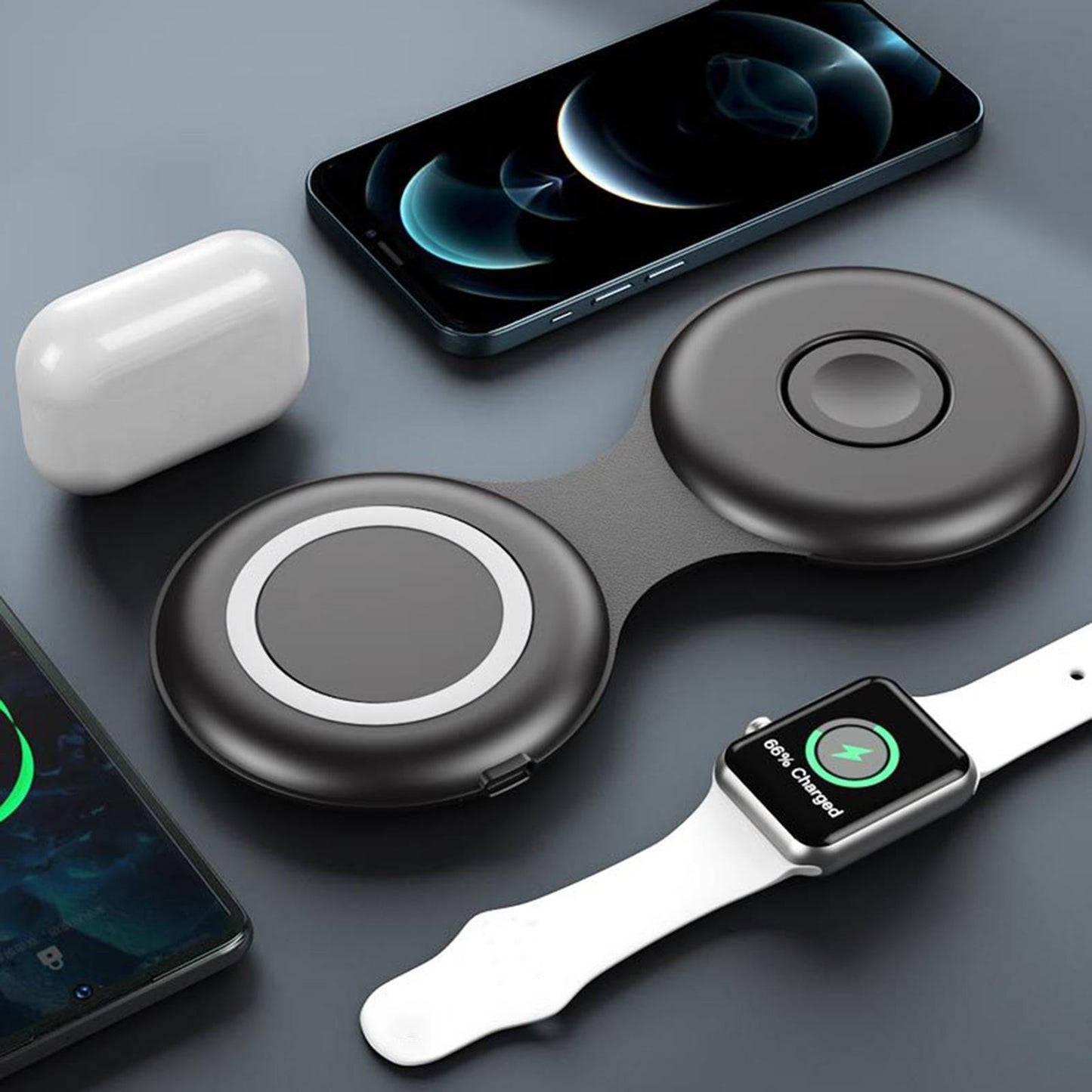 3 in 1 Wireless Charger Foldable Phone Charger for iPhone 12 and above Black