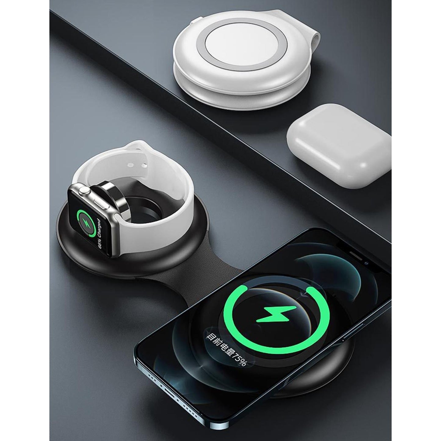 3 in 1 Wireless Charger Foldable Phone Charger for iPhone 12 and above Black