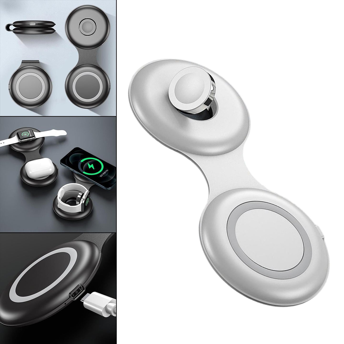 3 in 1 Wireless Charger Foldable Phone Charger for iPhone 12 and above White