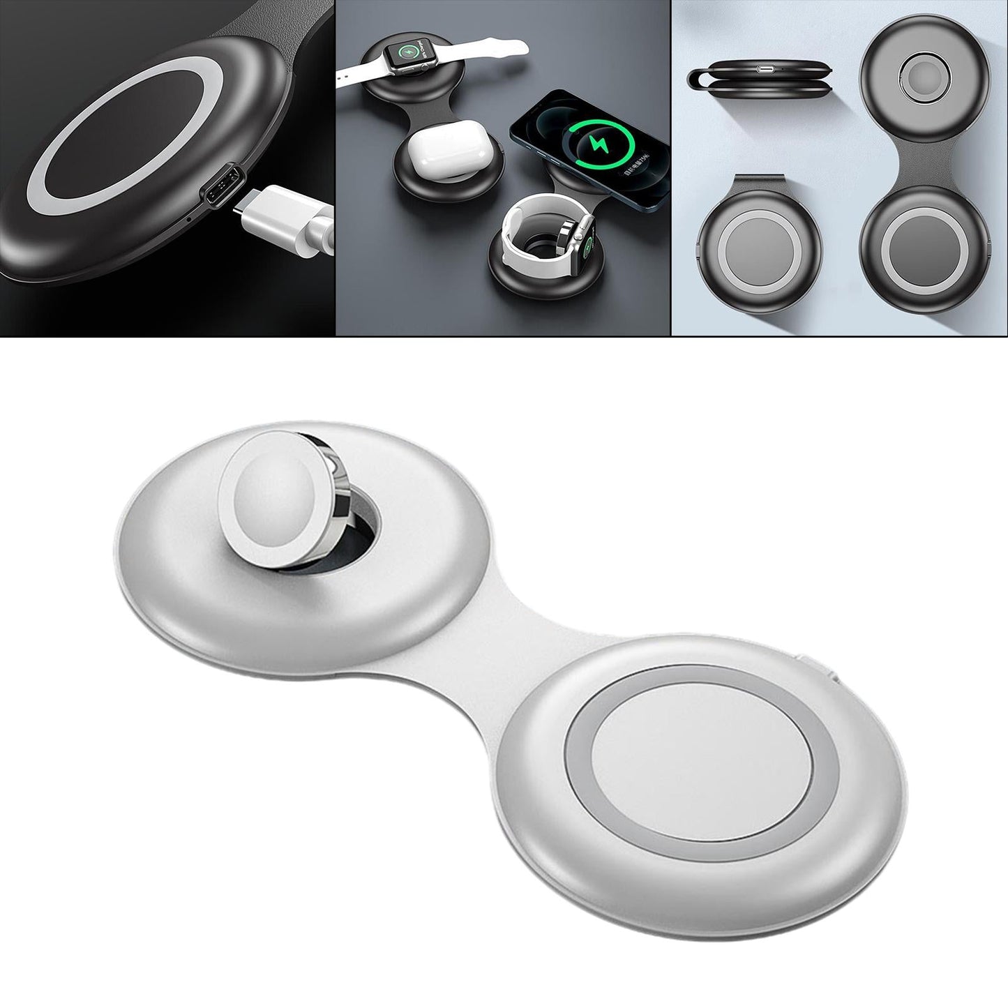 3 in 1 Wireless Charger Foldable Phone Charger for iPhone 12 and above White