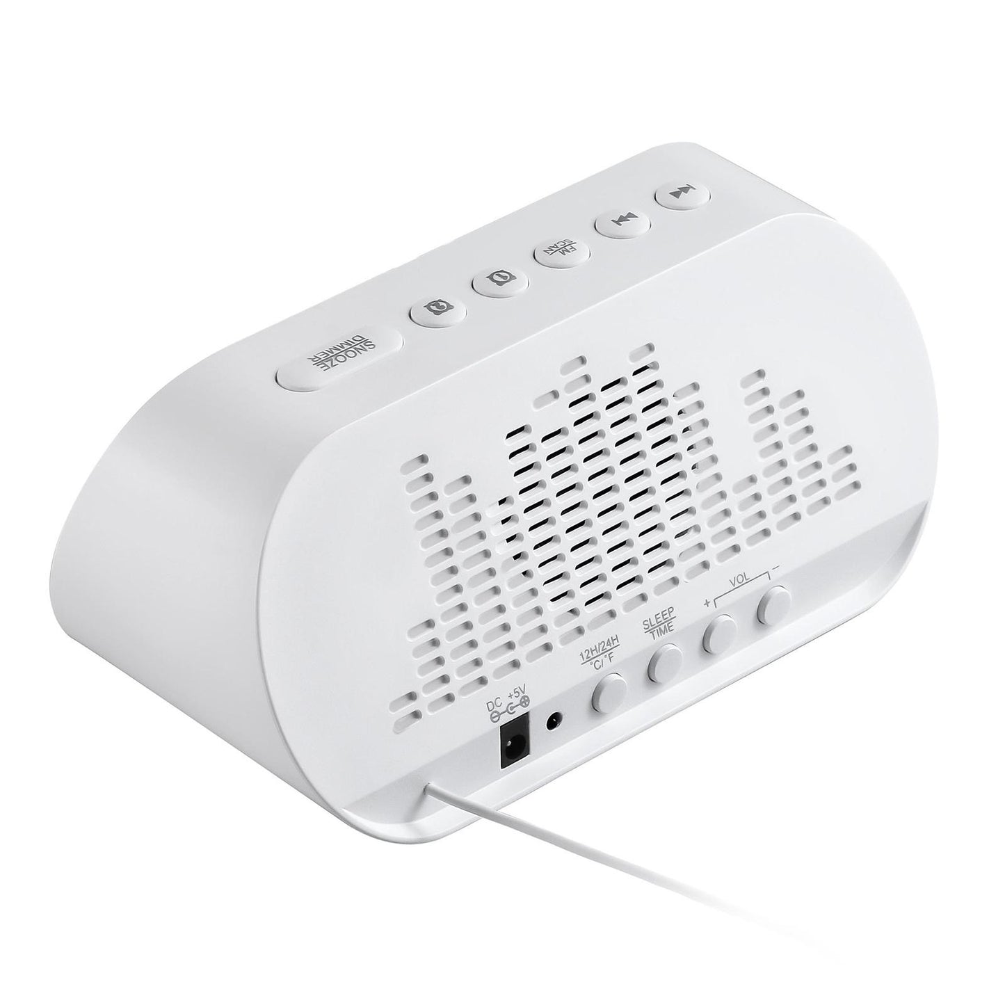 Desktop Alarm Clock with Speaker FM Function Dual USB Port LED Display White