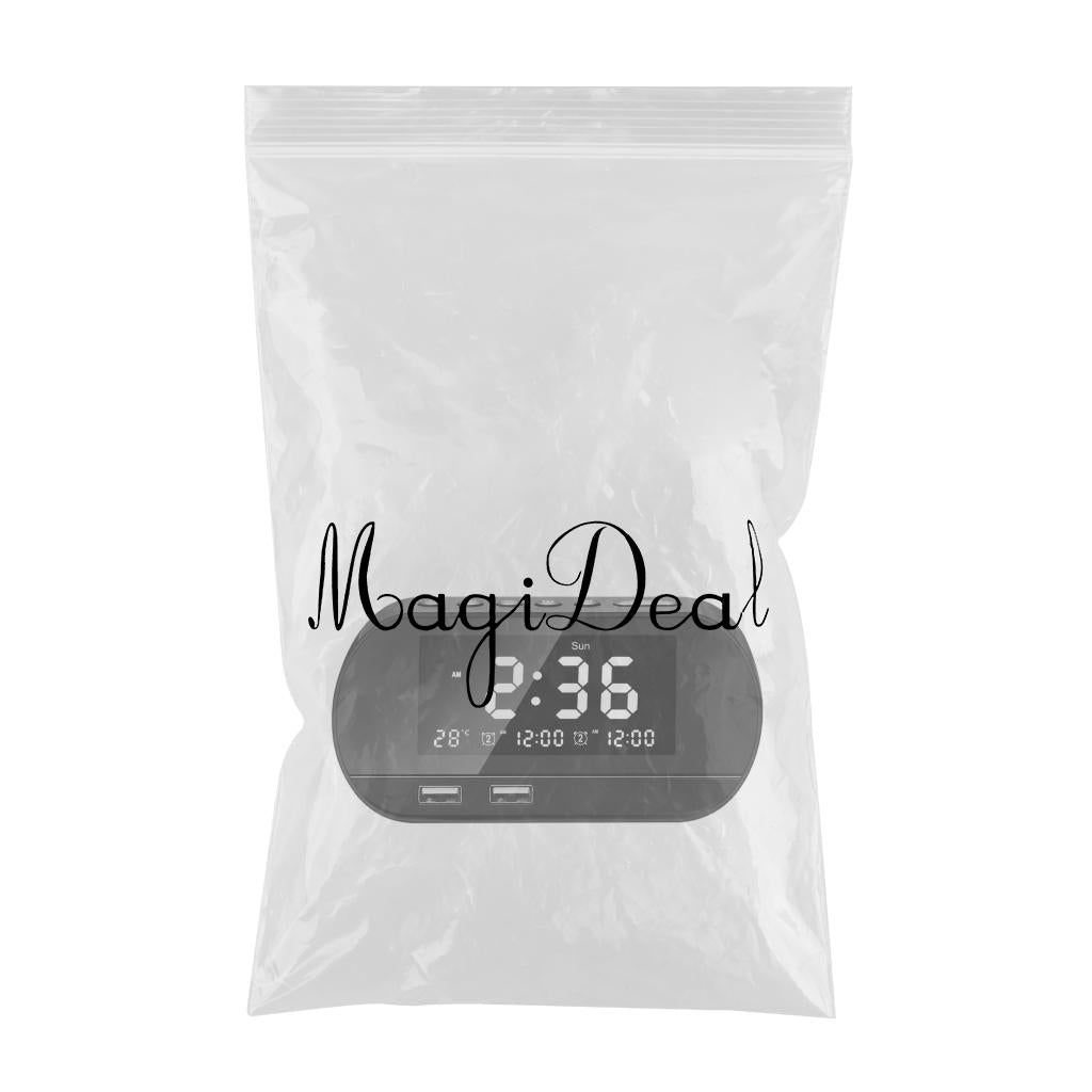 Desktop Alarm Clock with Speaker FM Function Dual USB Port LED Display Black