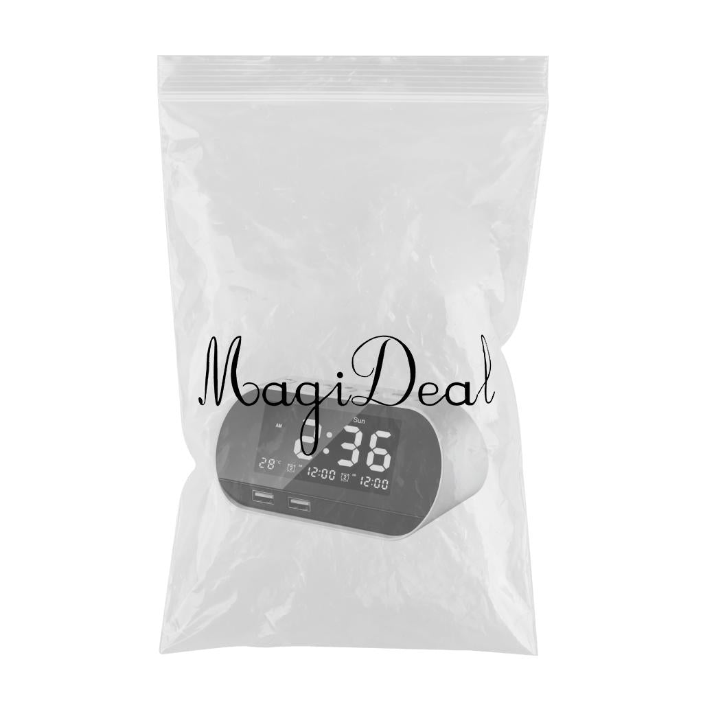 Desktop LED Mirror Alarm Clock with HIFI Speaker FM Dual USB Ports White