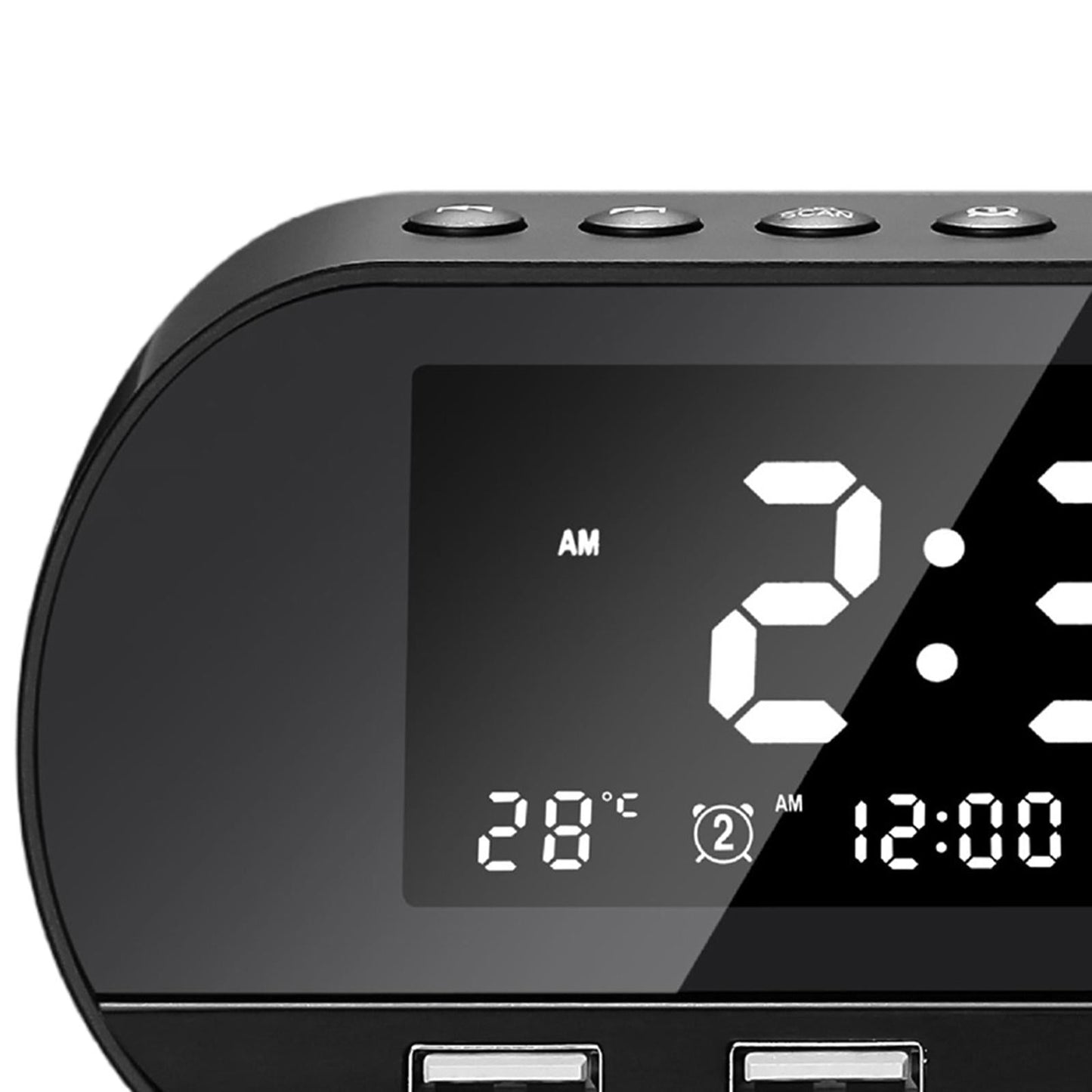 Desktop LED Mirror Alarm Clock with HIFI Speaker FM Dual USB Ports Black