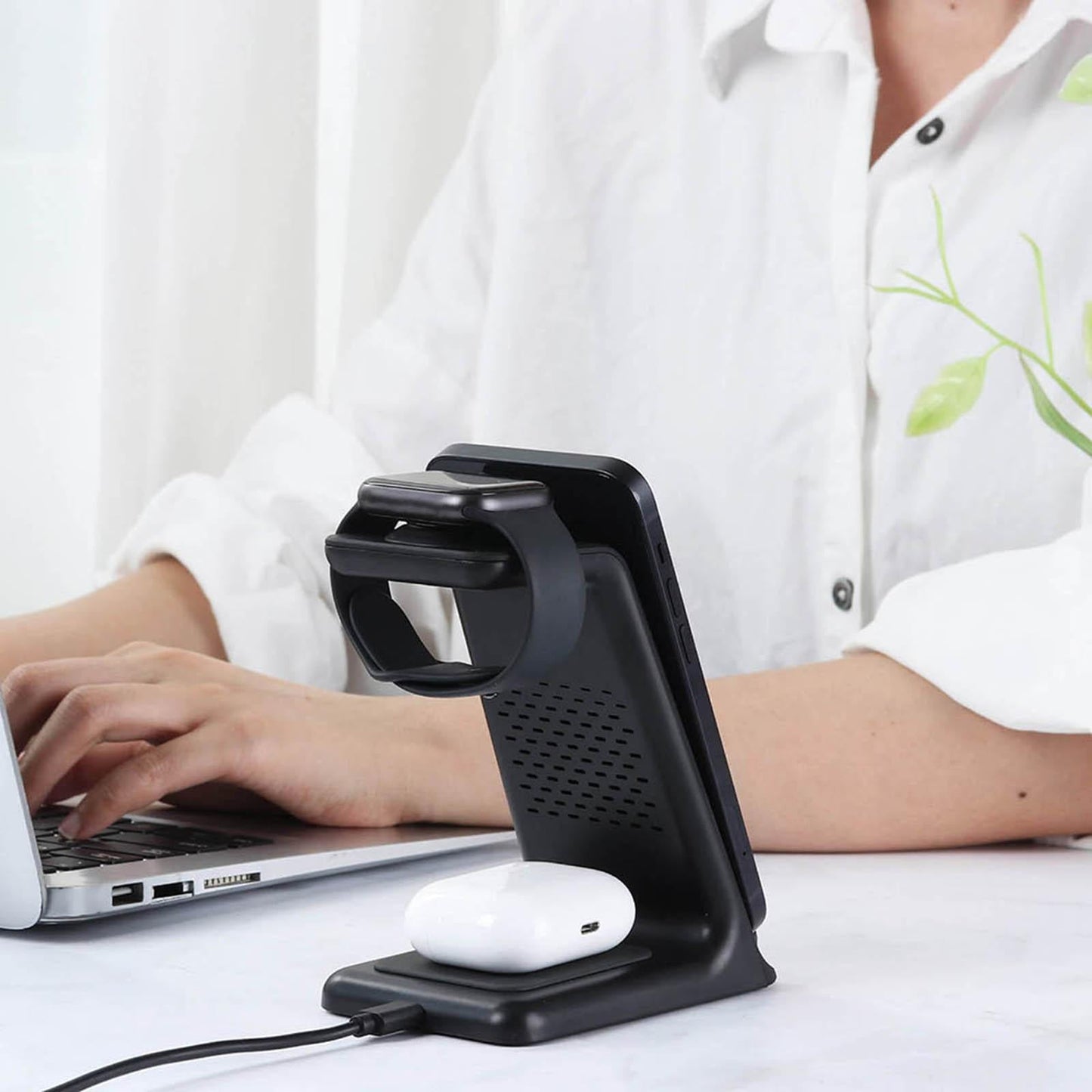 3 in 1 Wireless Charger Stand Gifts Office for iPhone 13 12 11 XR x 8 Black