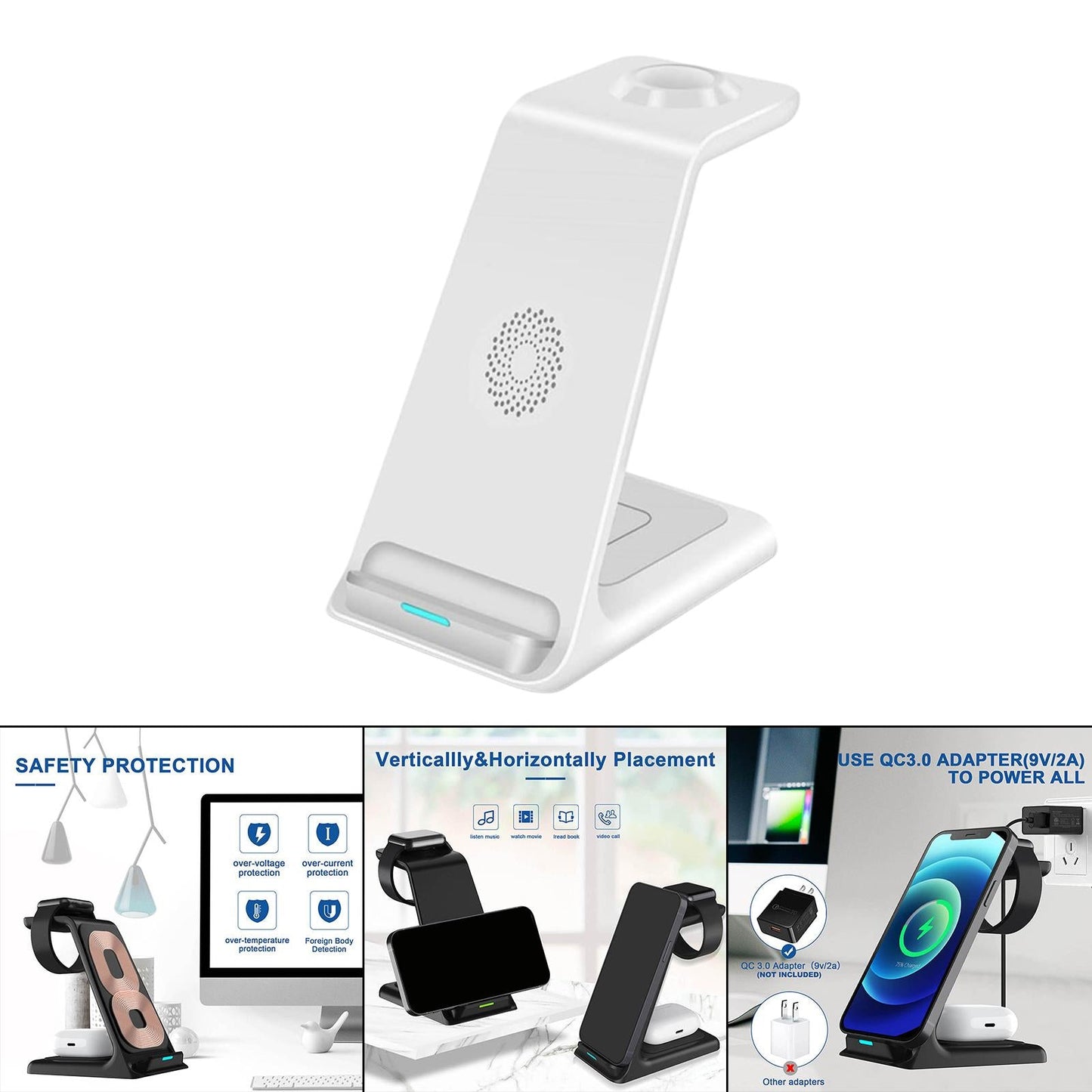 3 in 1 Wireless Charger Stand Gifts Office for iPhone 13 12 11 XR x 8 White