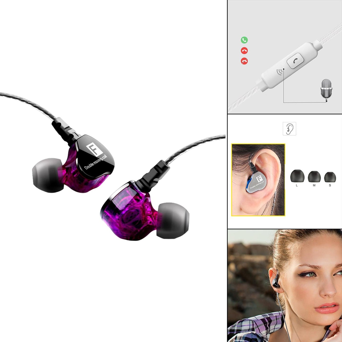 Earphones Headphones Wired in-Ear Earbuds Hi-fi Headset Stereo Purple