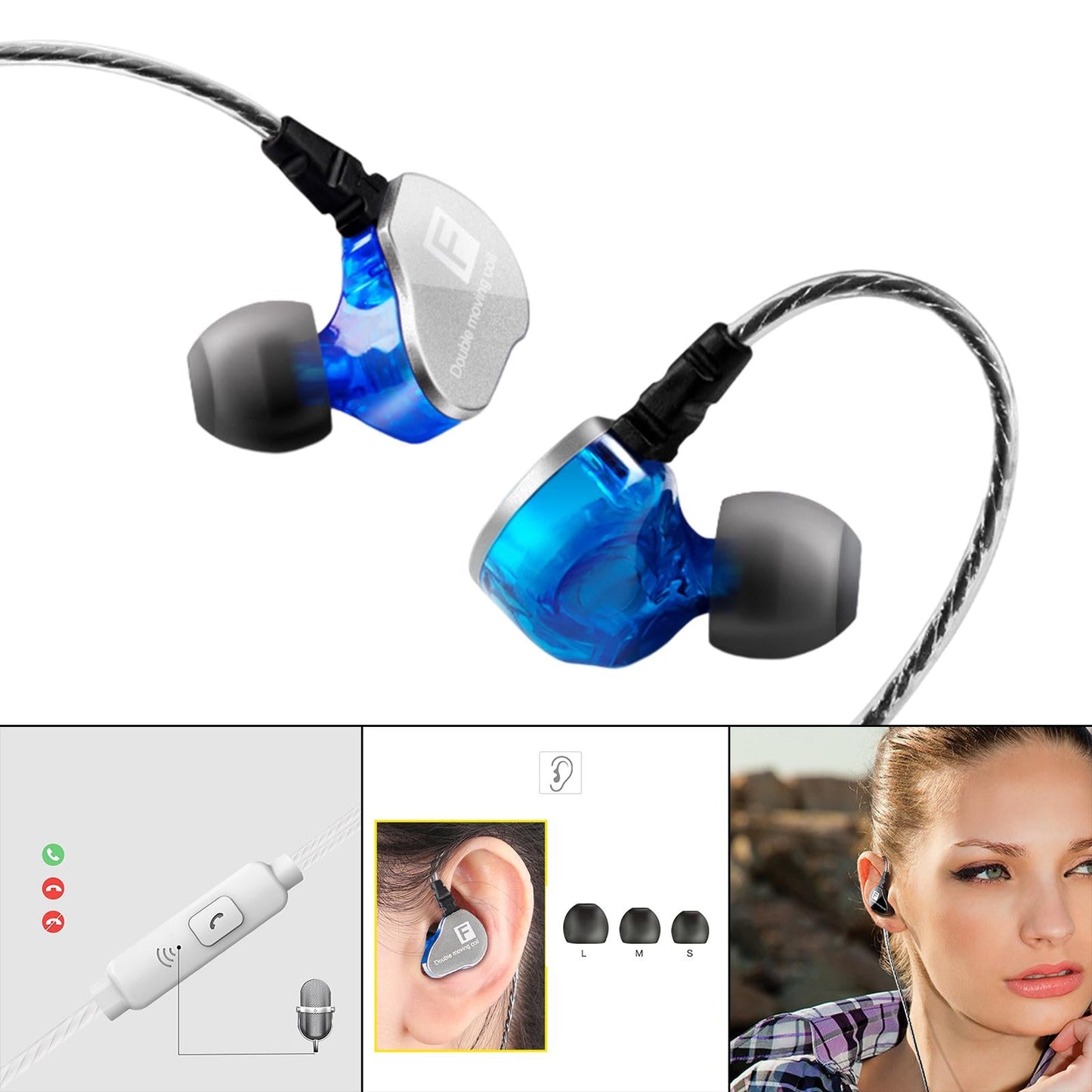 Earphones Headphones Wired in-Ear Earbuds Hi-fi Headset Stereo Blue