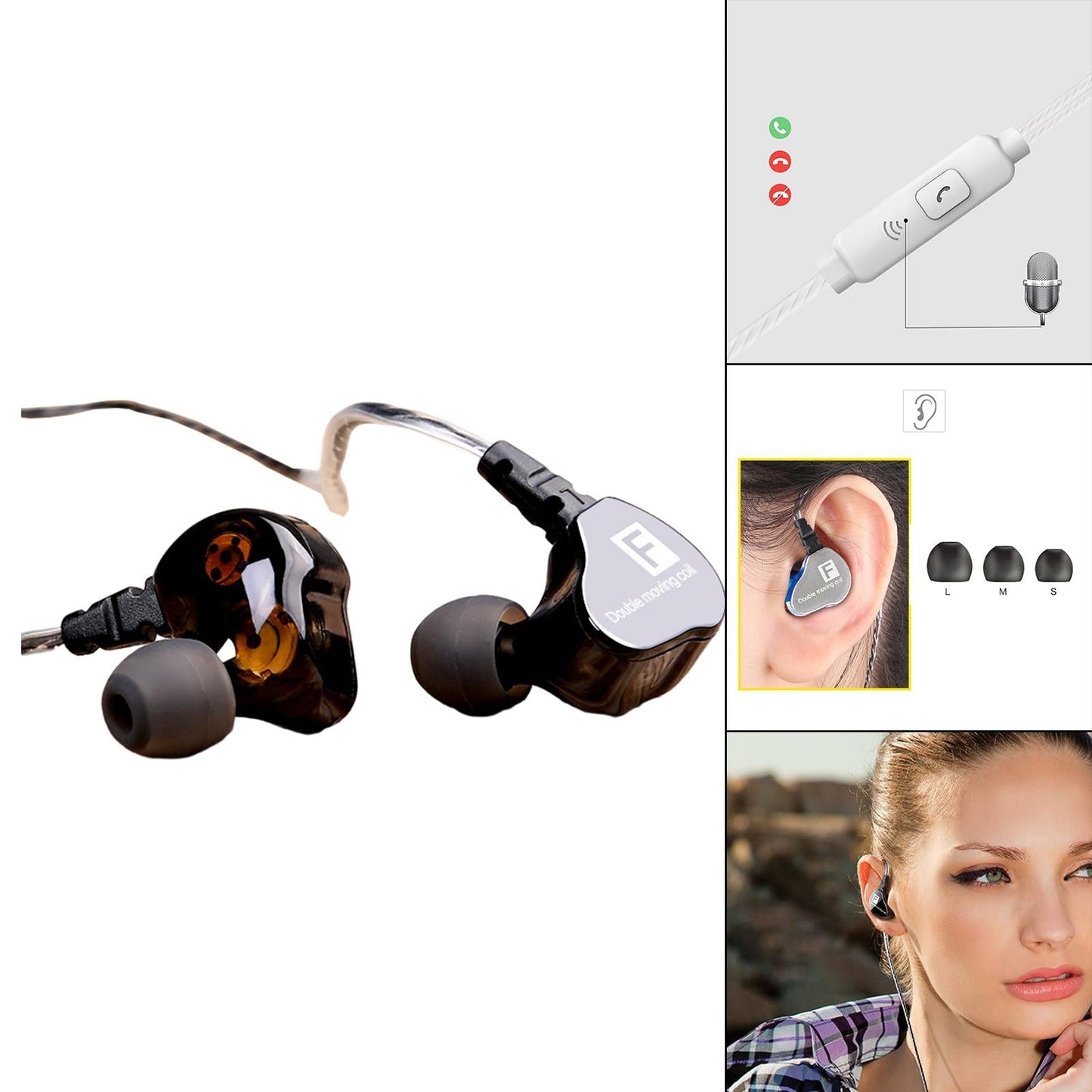 Earphones Headphones Wired in-Ear Earbuds Hi-fi Headset Stereo Black
