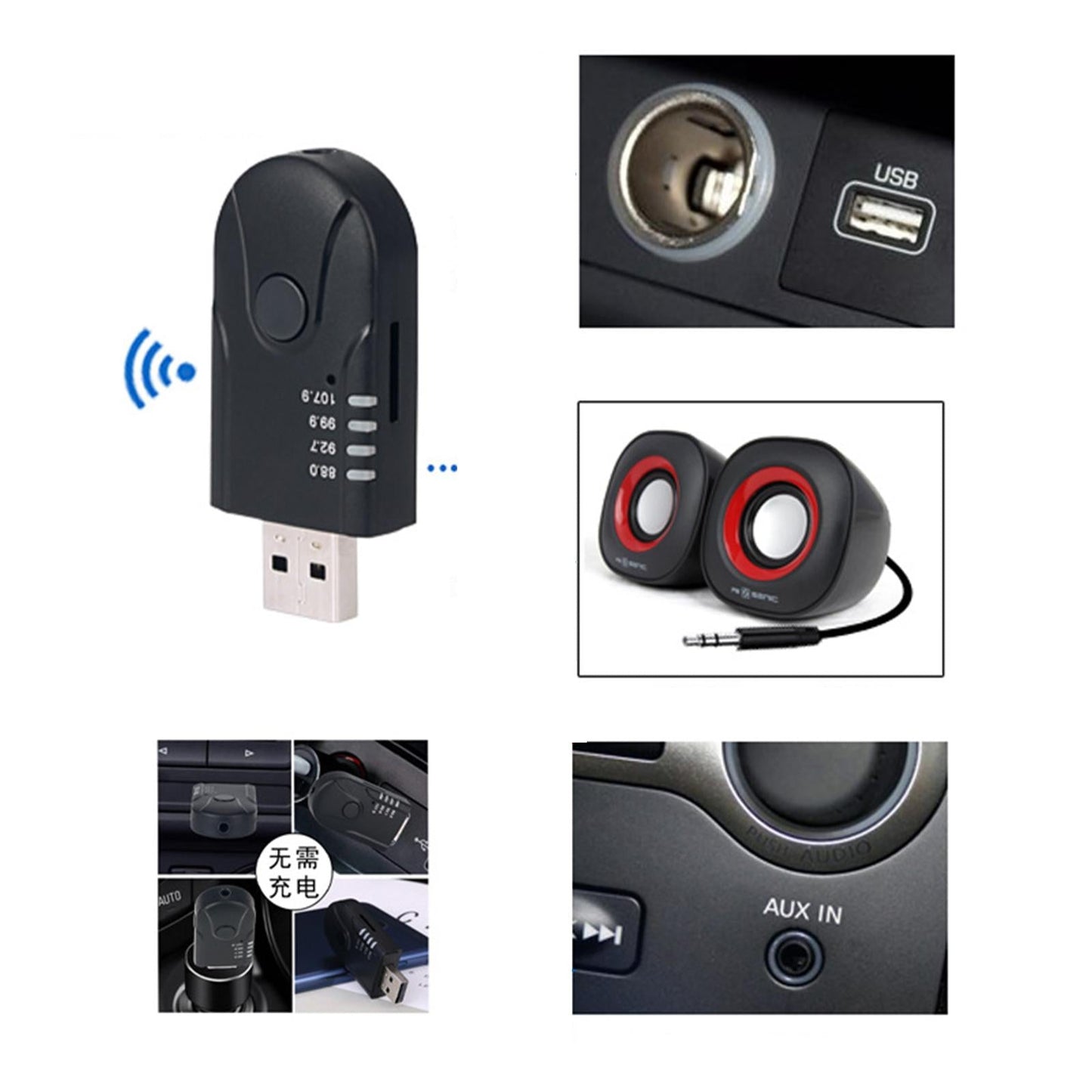 USB Bluetooth Adapter Wireless Built-in Mic Audio for Laptop AUX Headphones