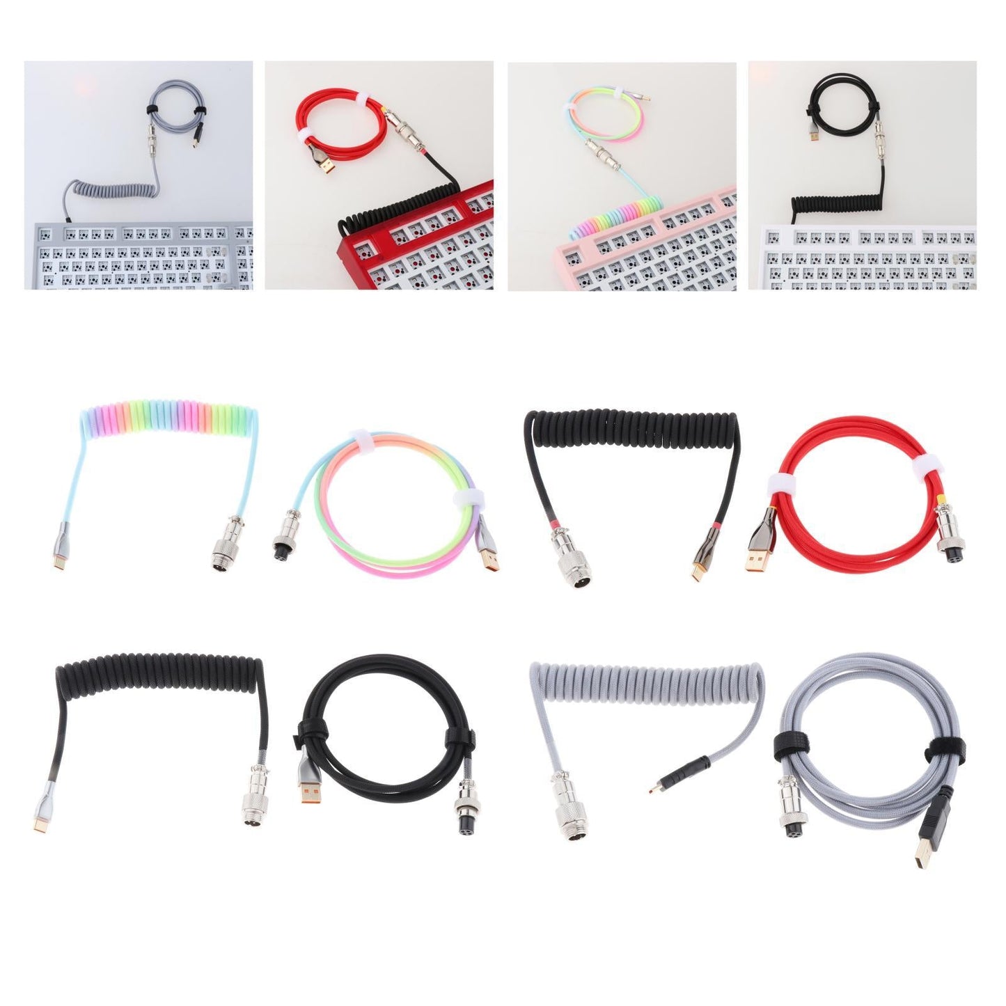 1.8M Coiled Cable Wire Mini Micro USB for Mechanical Keyboard Game Console Seven colors
