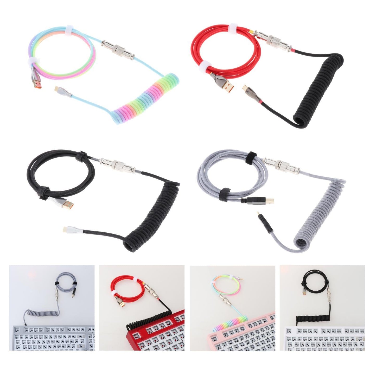 1.8M Coiled Cable Wire Mini Micro USB for Mechanical Keyboard Game Console Seven colors