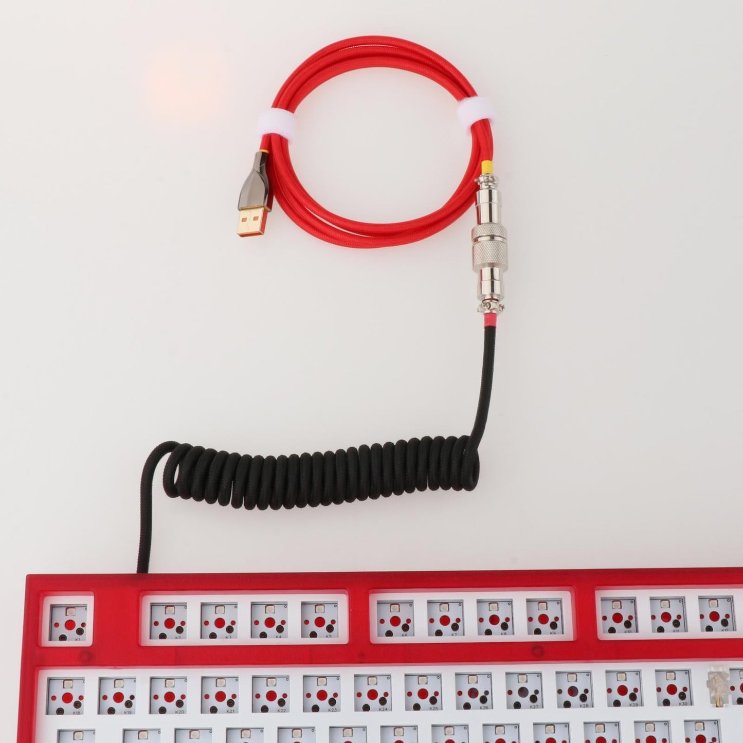 1.8M Coiled Cable Wire Mini Micro USB for Mechanical Keyboard Game Console Black Red
