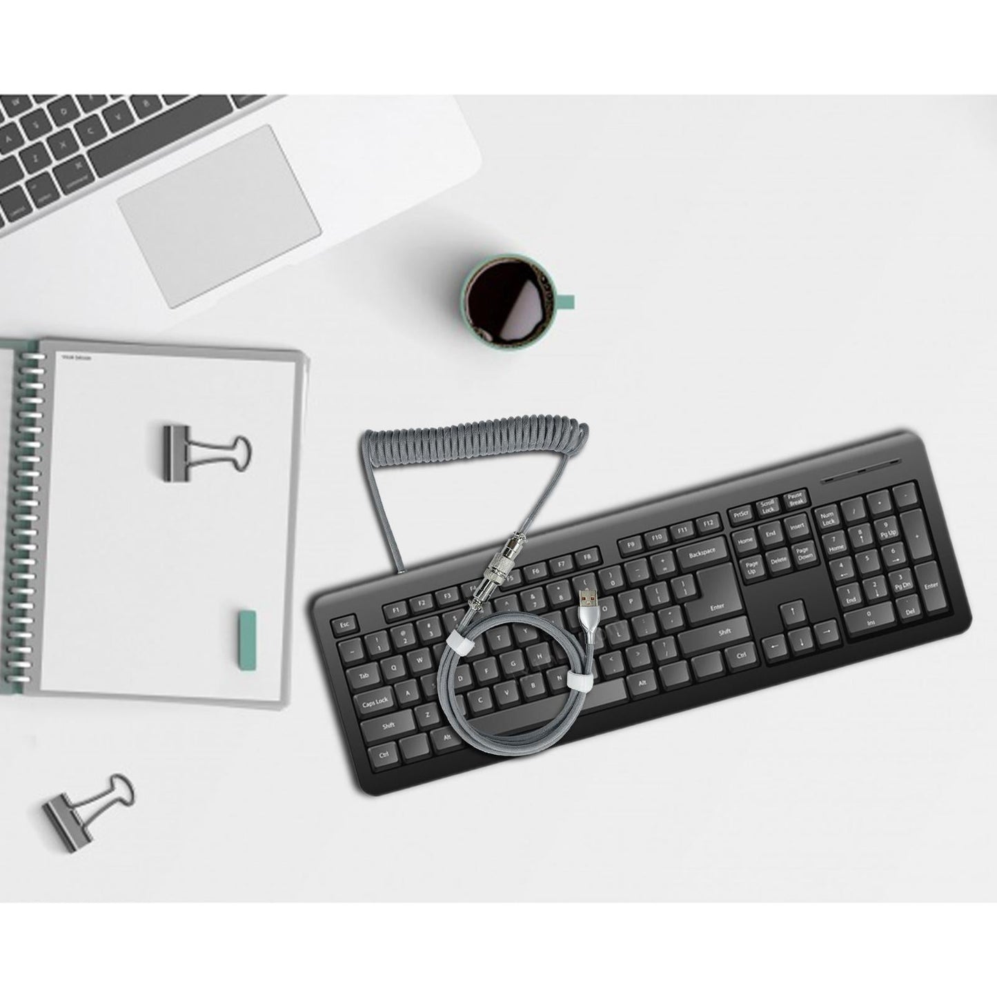 1.8M Coiled Cable Wire Mini Micro USB for Mechanical Keyboard Game Console Grey