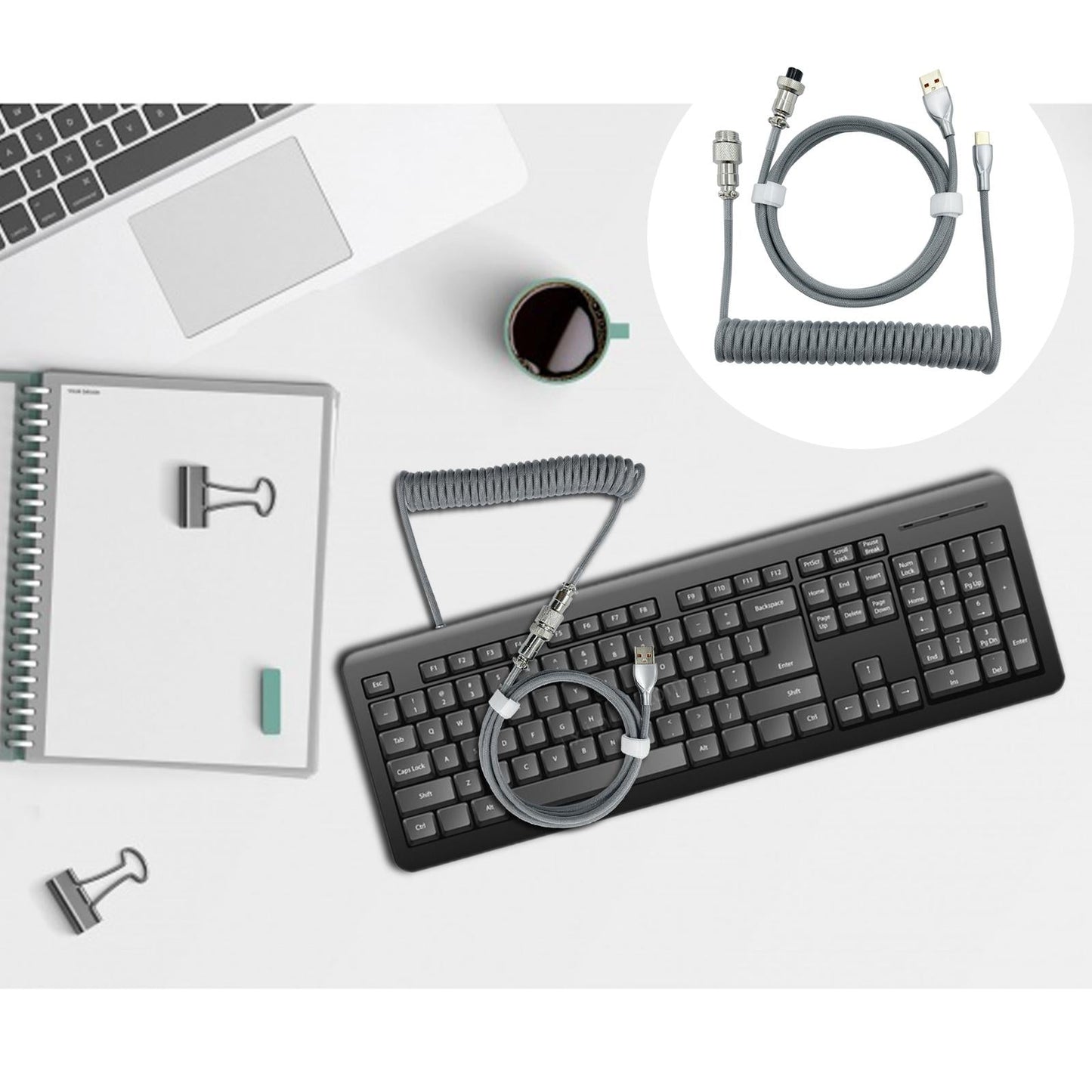 1.8M Coiled Cable Wire Mini Micro USB for Mechanical Keyboard Game Console Grey