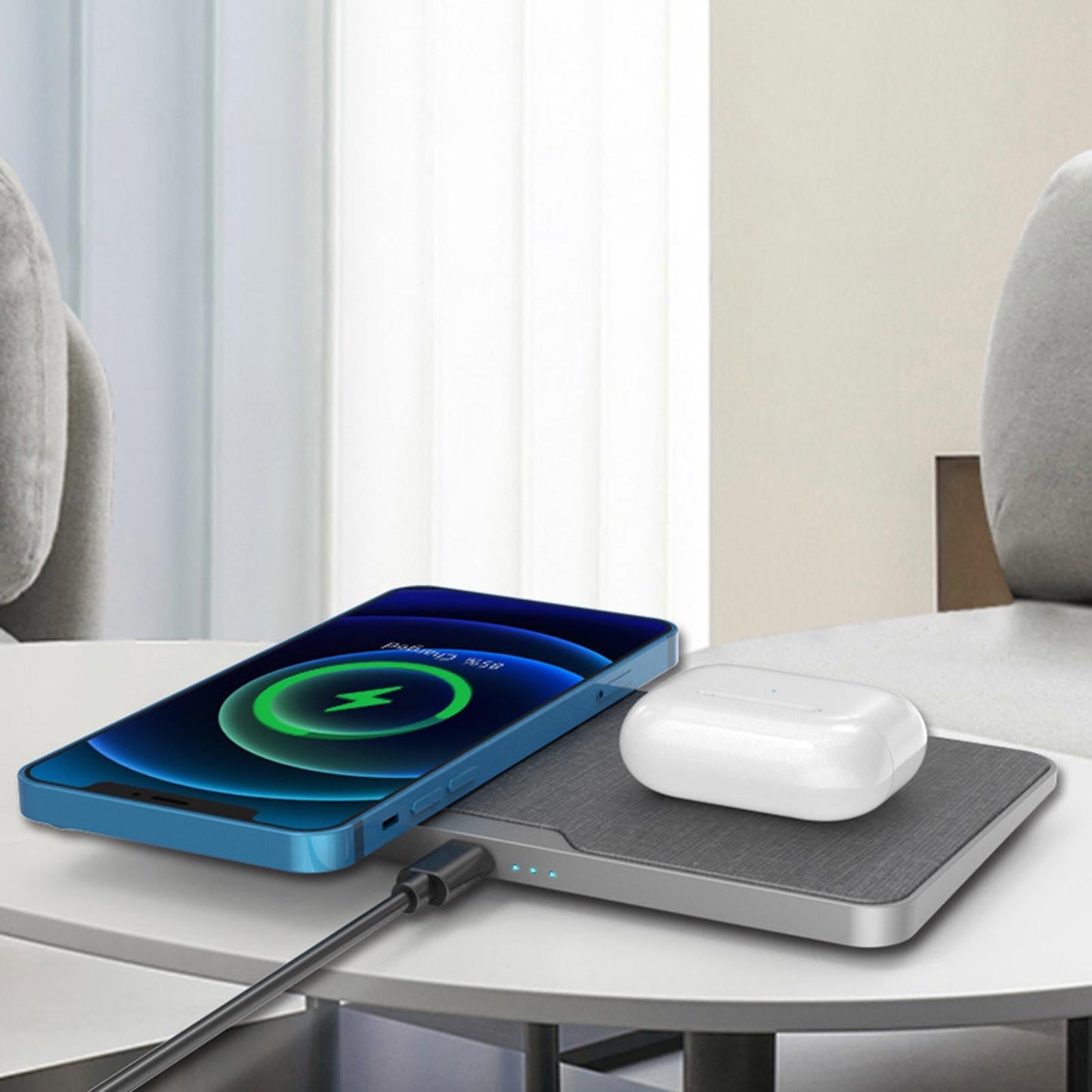 Dual Wireless Charger Qi ABS 2 in 1 Station Dock W/ LED Indicator for Phone Black