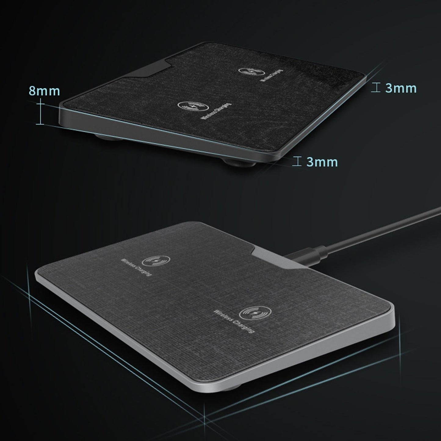 Dual Wireless Charger Qi ABS 2 in 1 Station Dock W/ LED Indicator for Phone Gray