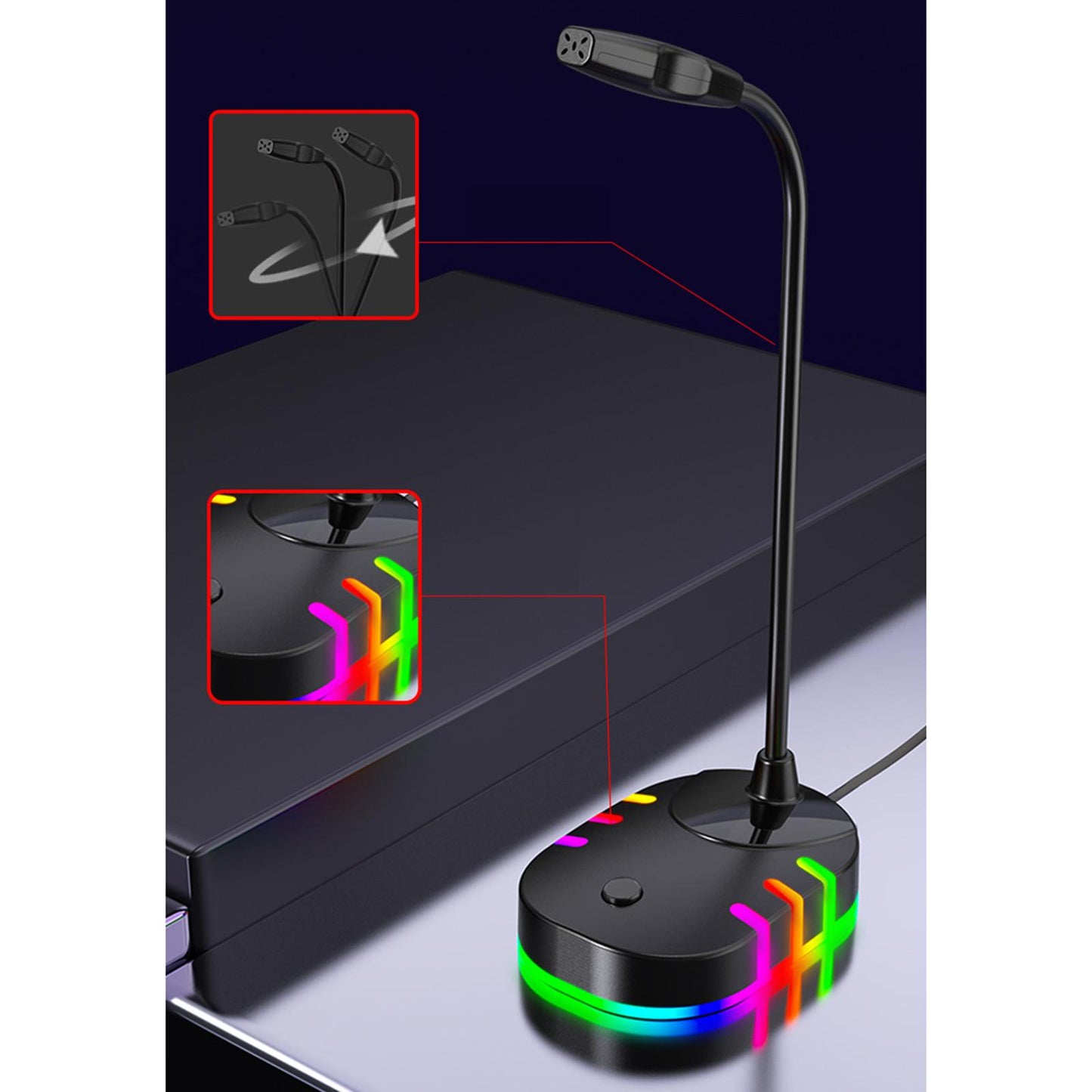 Computer Microphone RGB Light-Emitting for PC Laptop Plug Play 3.5mm
