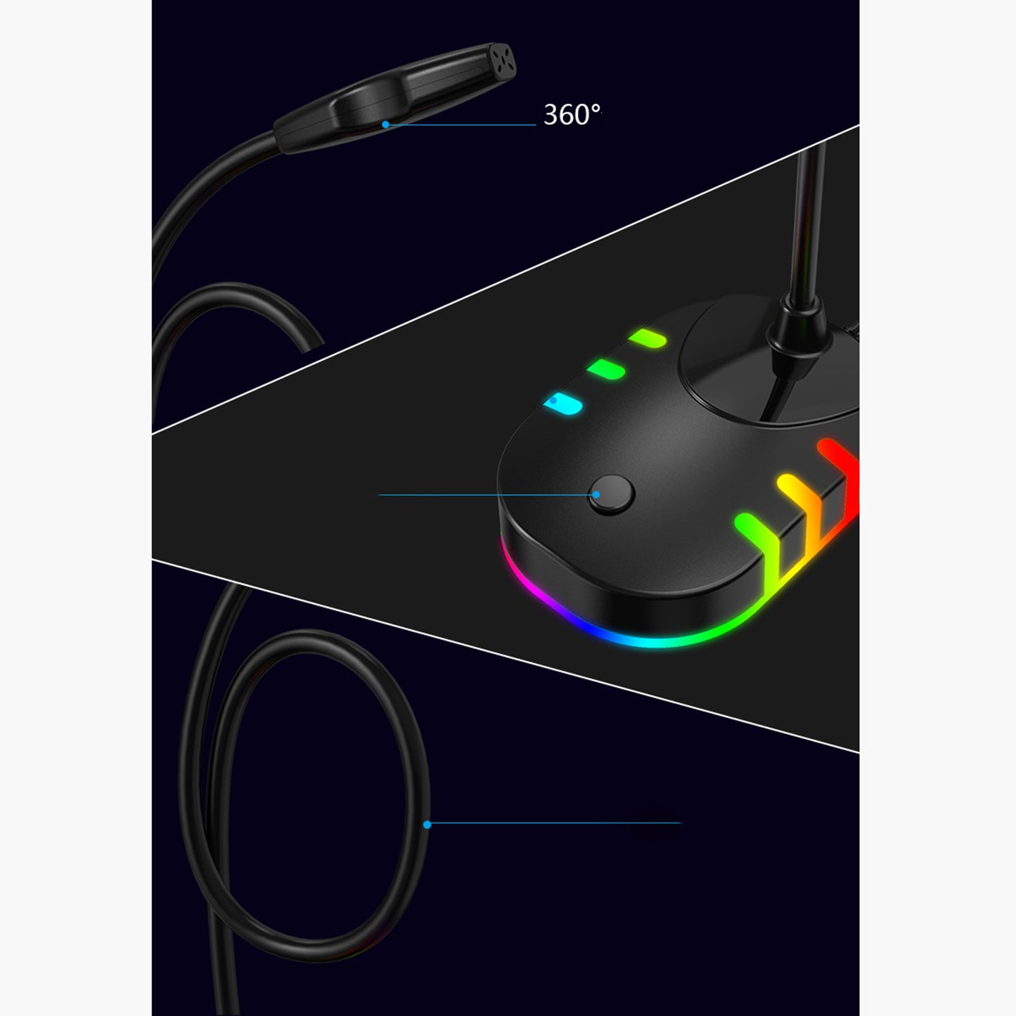Computer Microphone RGB Light-Emitting for PC Laptop Plug Play USB with RGB