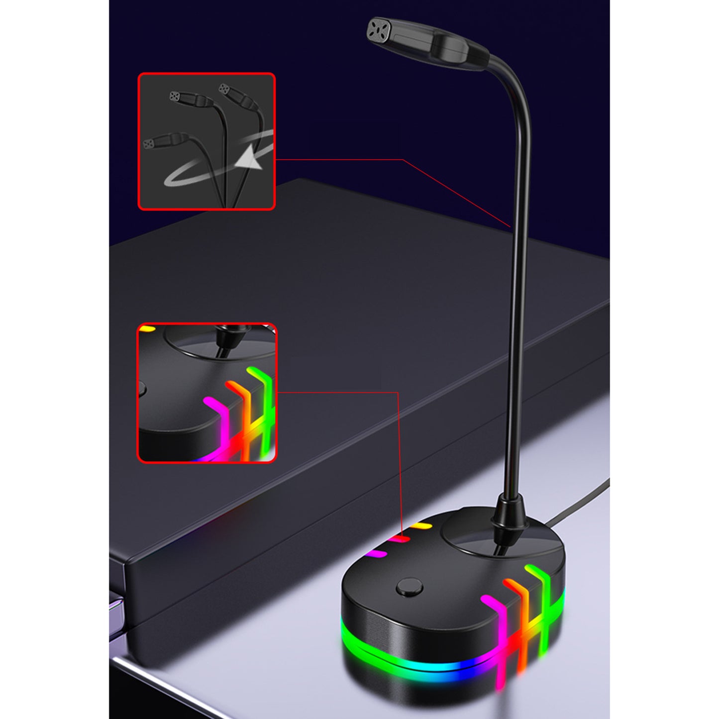 Computer Microphone RGB Light-Emitting for PC Laptop Plug Play USB with RGB