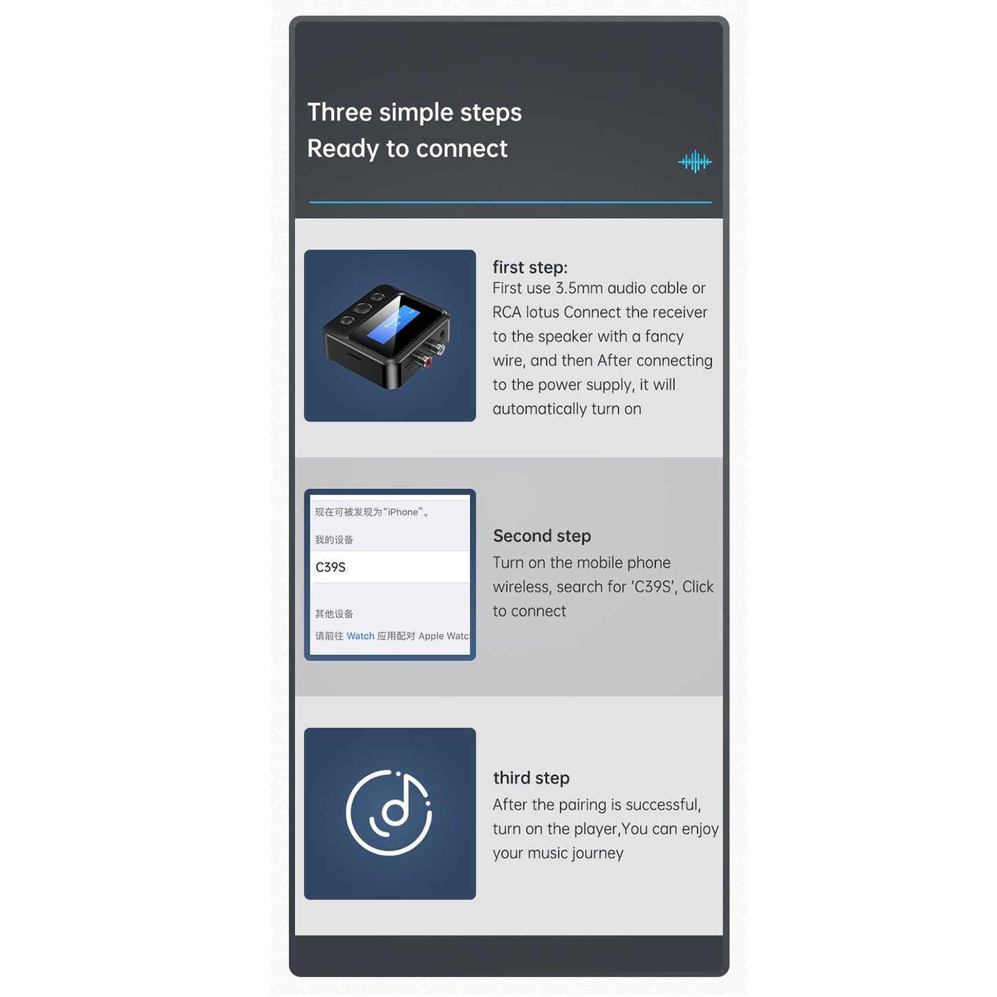 Bluetooth Audio Adapter 3.5mm Wireless Noise Cancelling for Car Home TV