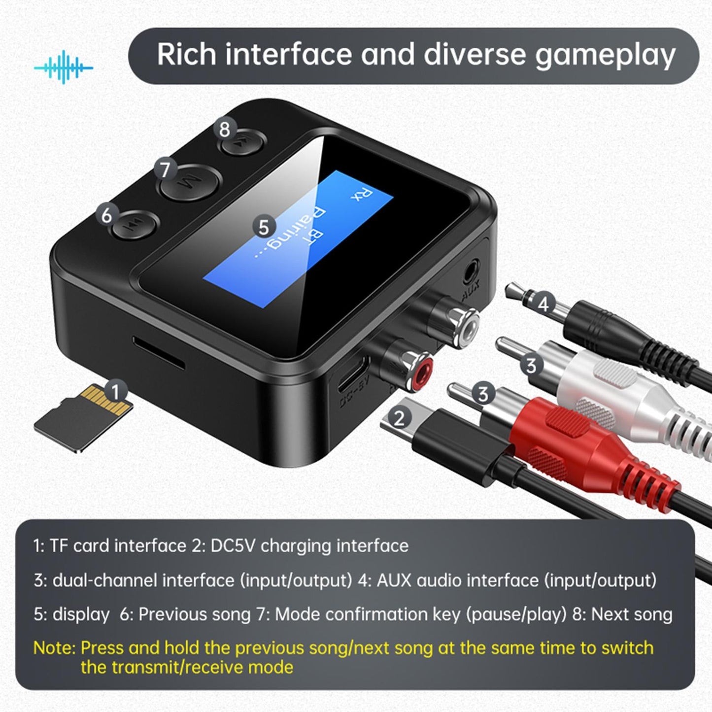 Bluetooth Audio Adapter 3.5mm Wireless Noise Cancelling for Car Home TV
