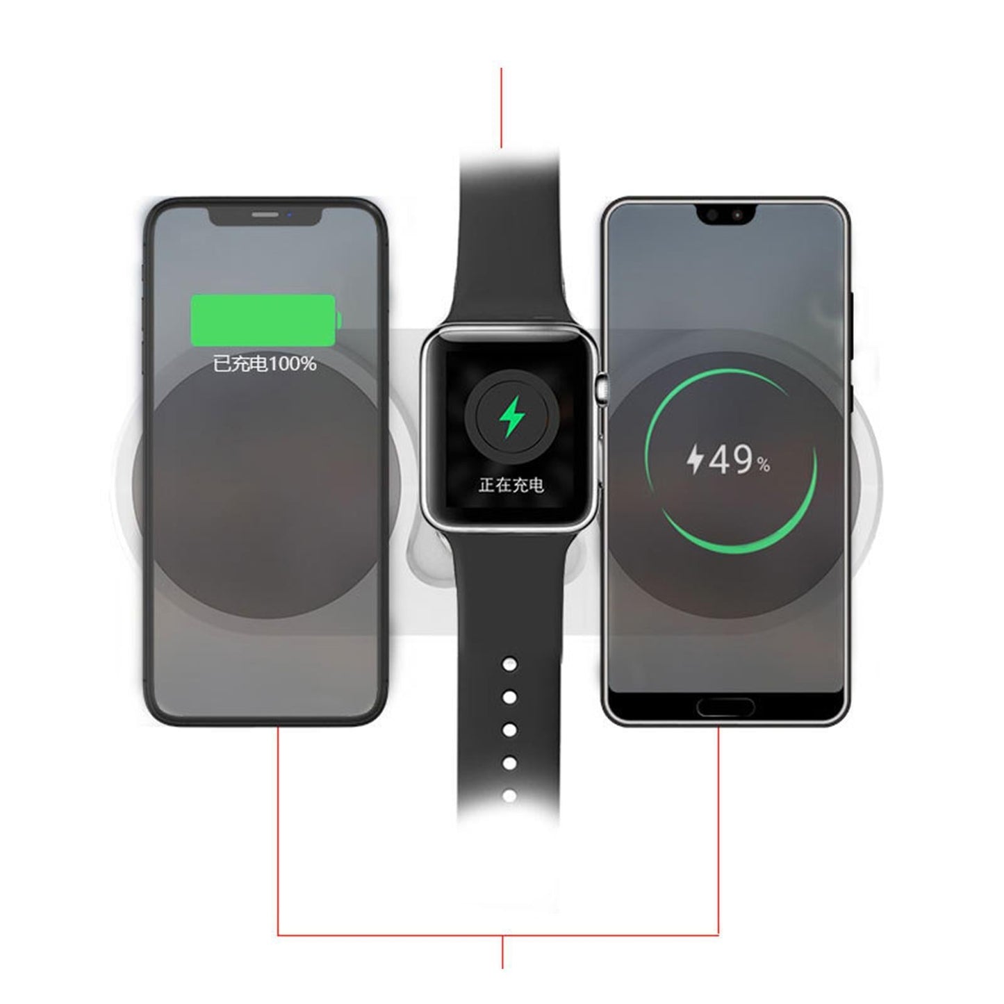 3 in 1 Charging Pad Holder Wireless Qi Charger for iPhone Android Black