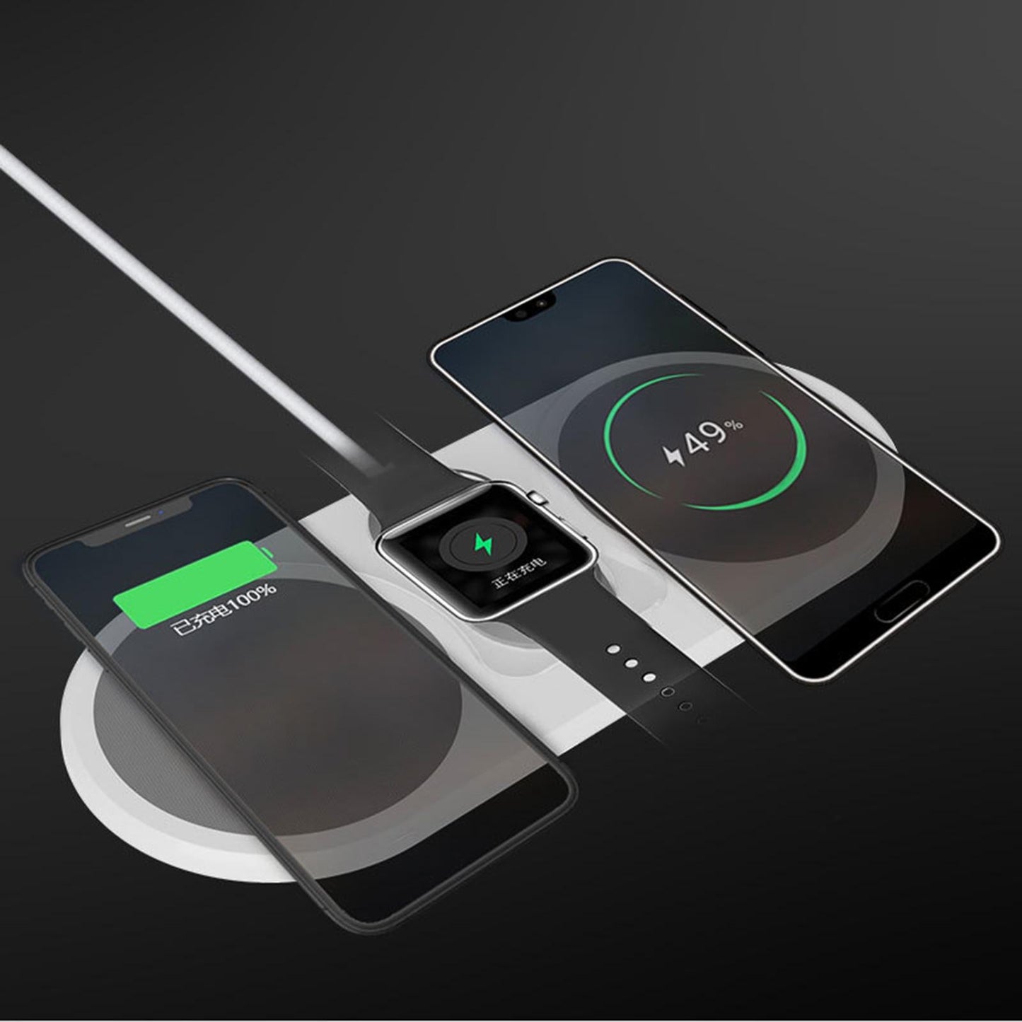 3 in 1 Charging Pad Holder Wireless Qi Charger for iPhone Android White