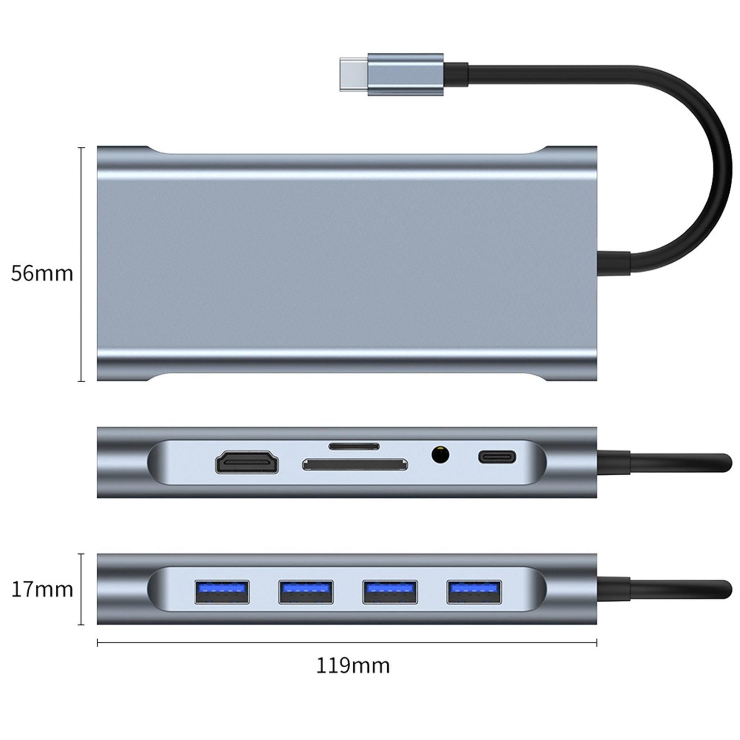 Aluminum Alloy USB Power Hub HDMI to VGA TF Card Reader for Apple Laptop