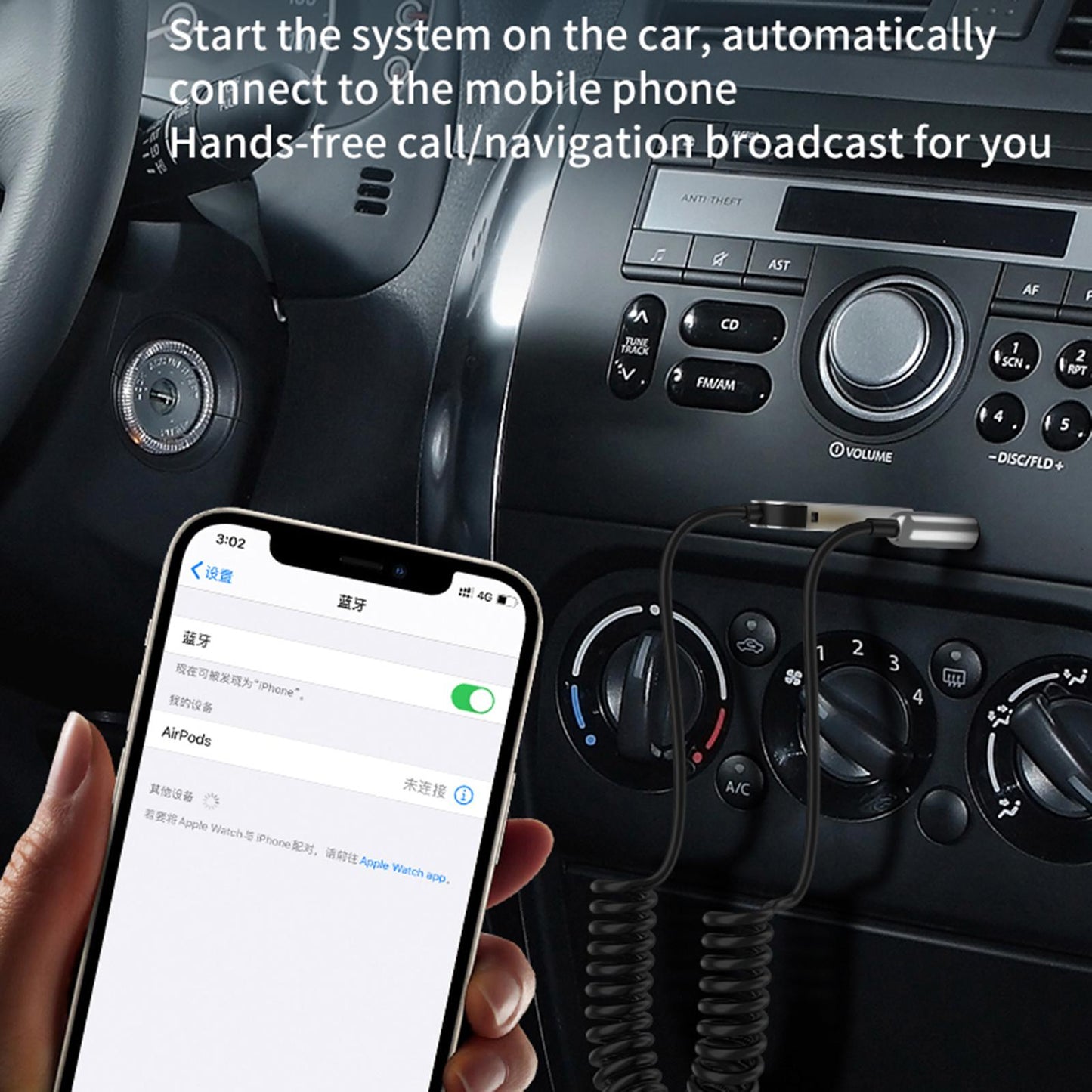 Car Bluetooth Receiver USB 2.0 to 3.5mm Jack Hands-Free Call for Car Speaker