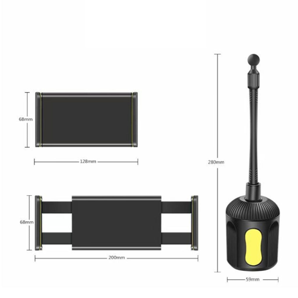 Car Cup Holder Smartphones Phone Mount with Gooseneck Tablet Use Yellow