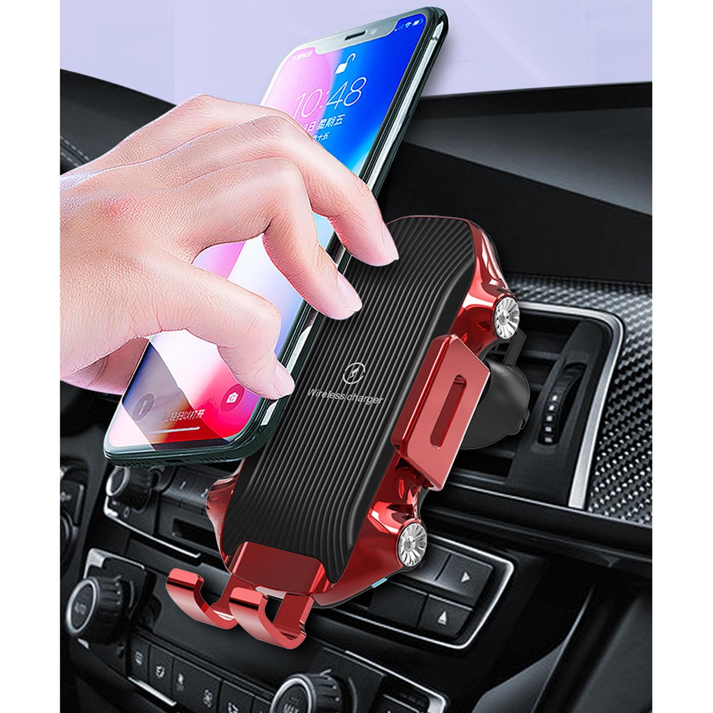 Car Phone Holder Wireless Charger Suction Mount Fast Charge Smartphones Black