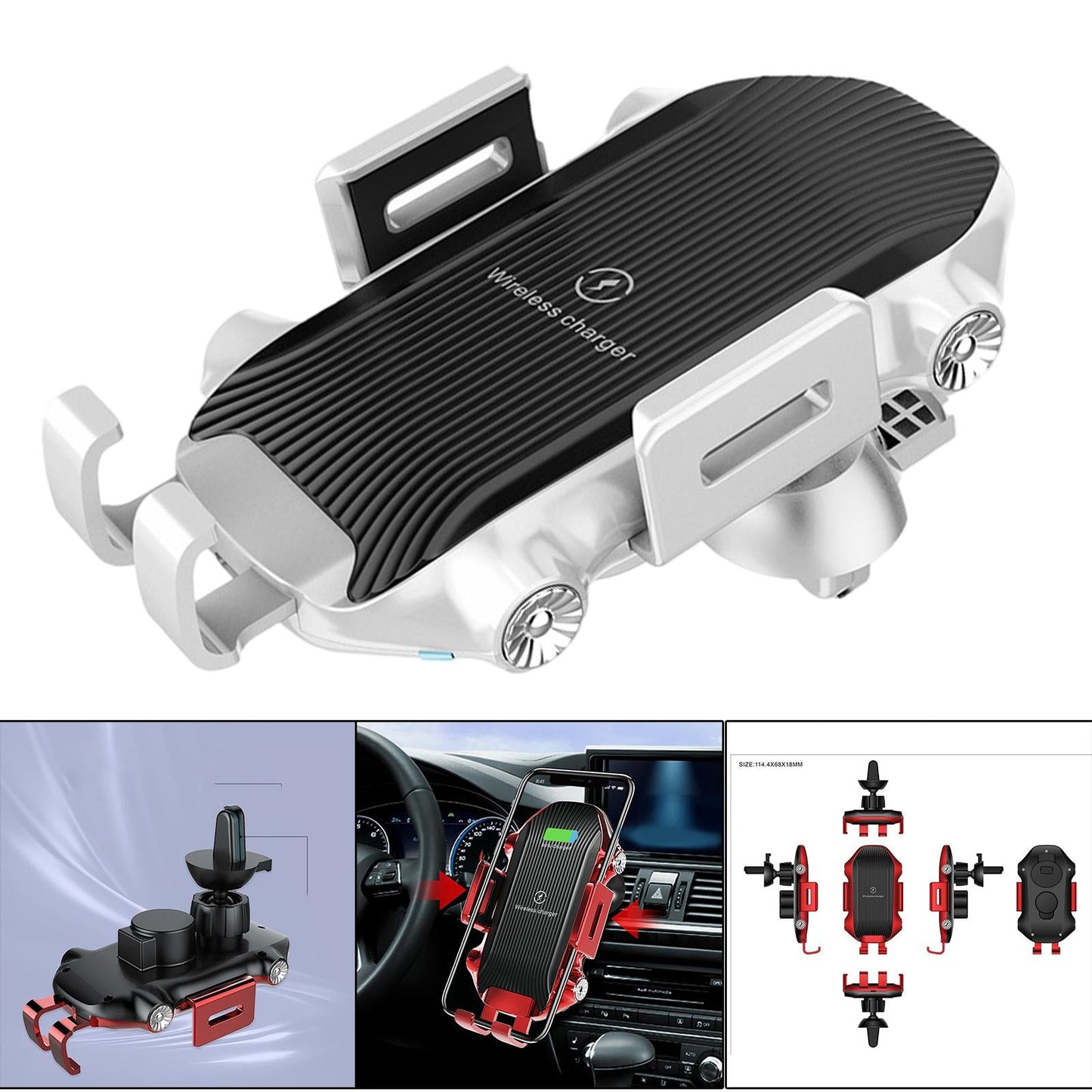 Car Phone Holder Wireless Charger Suction Mount Fast Charge Smartphones White