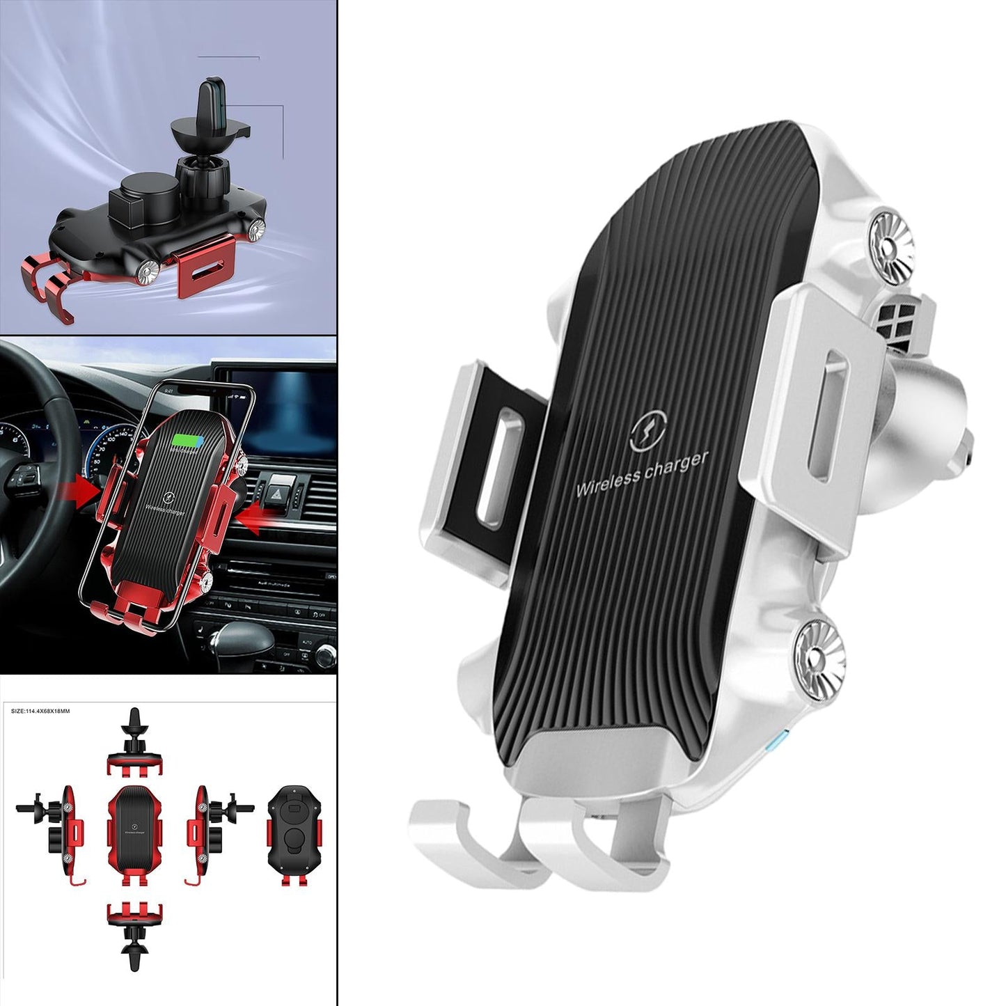 Car Phone Holder Wireless Charger Suction Mount Fast Charge Smartphones White