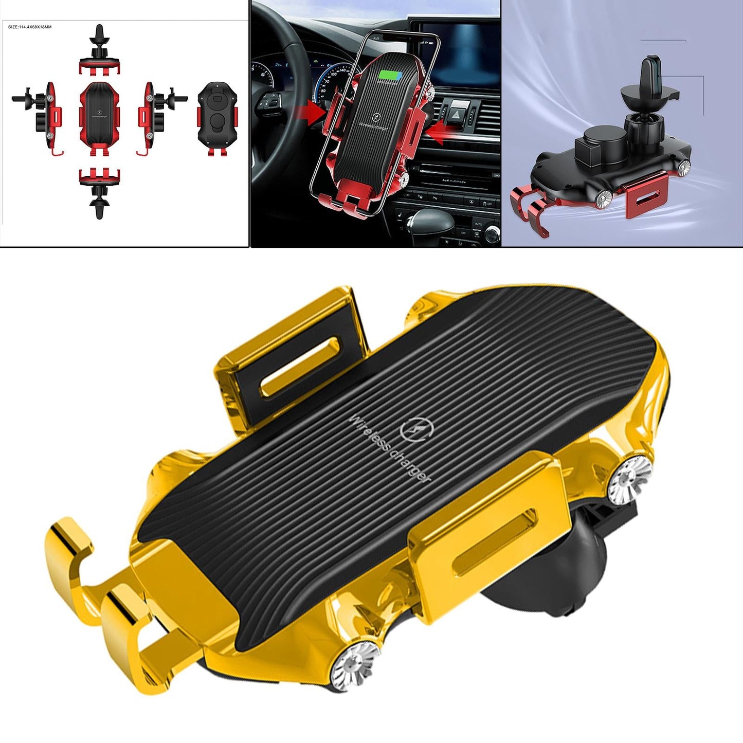 Car Phone Holder Wireless Charger Suction Mount Fast Charge Smartphones Yellow