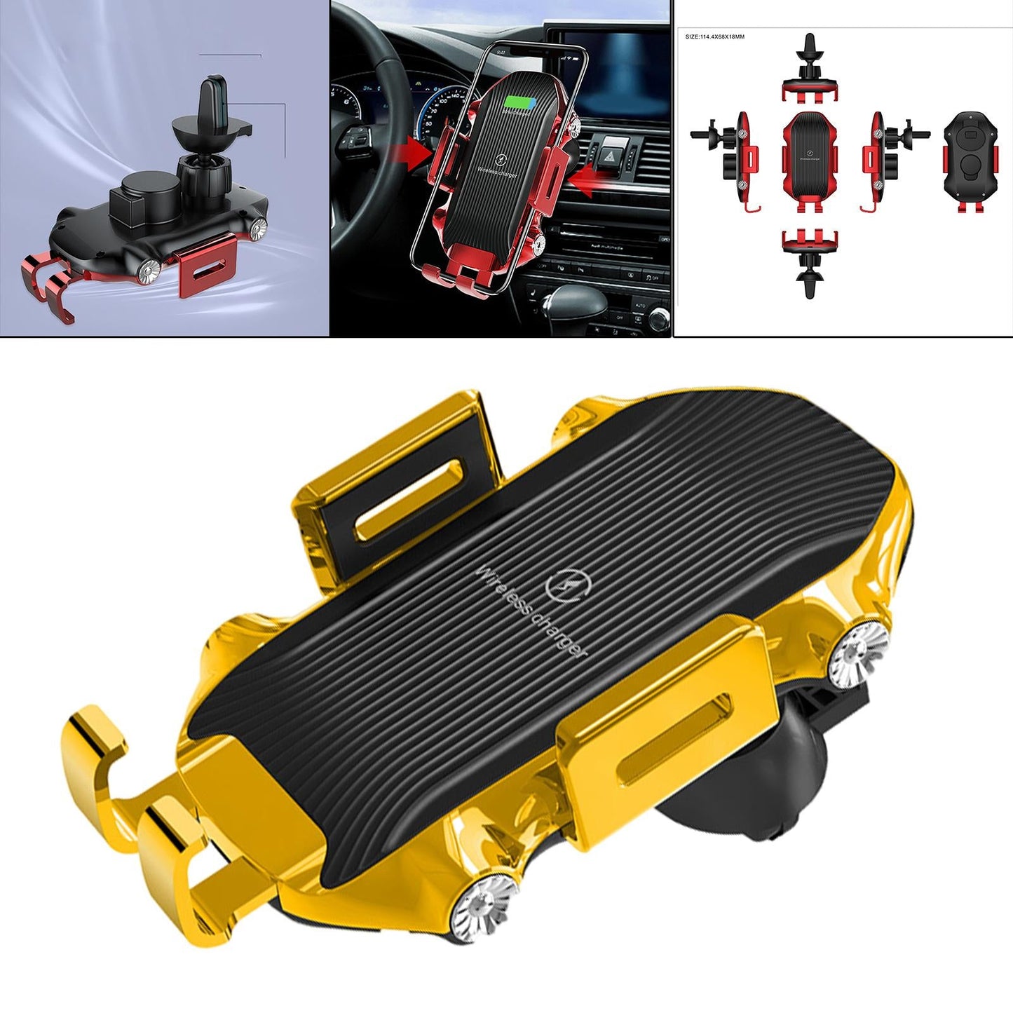 Car Phone Holder Wireless Charger Suction Mount Fast Charge Smartphones Yellow