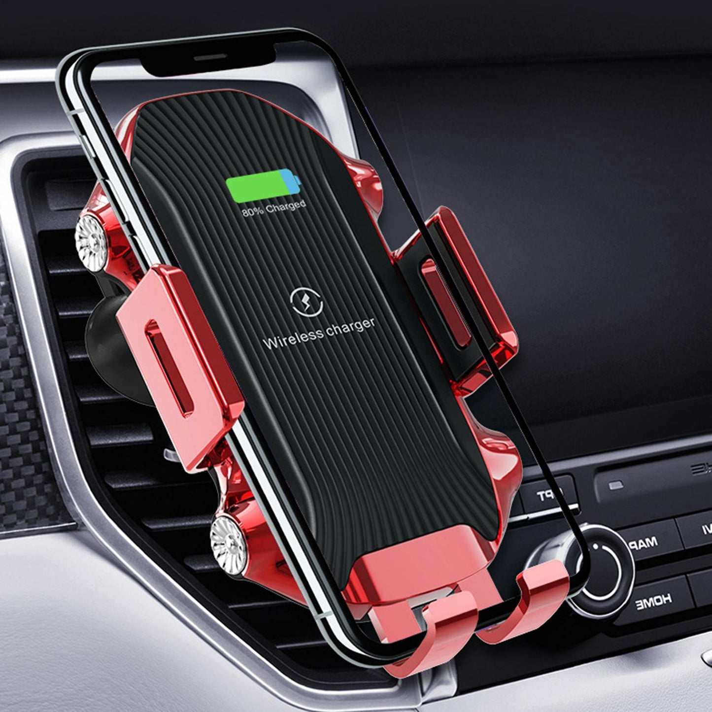 Car Phone Holder Wireless Charger Suction Mount Fast Charge Smartphones Red