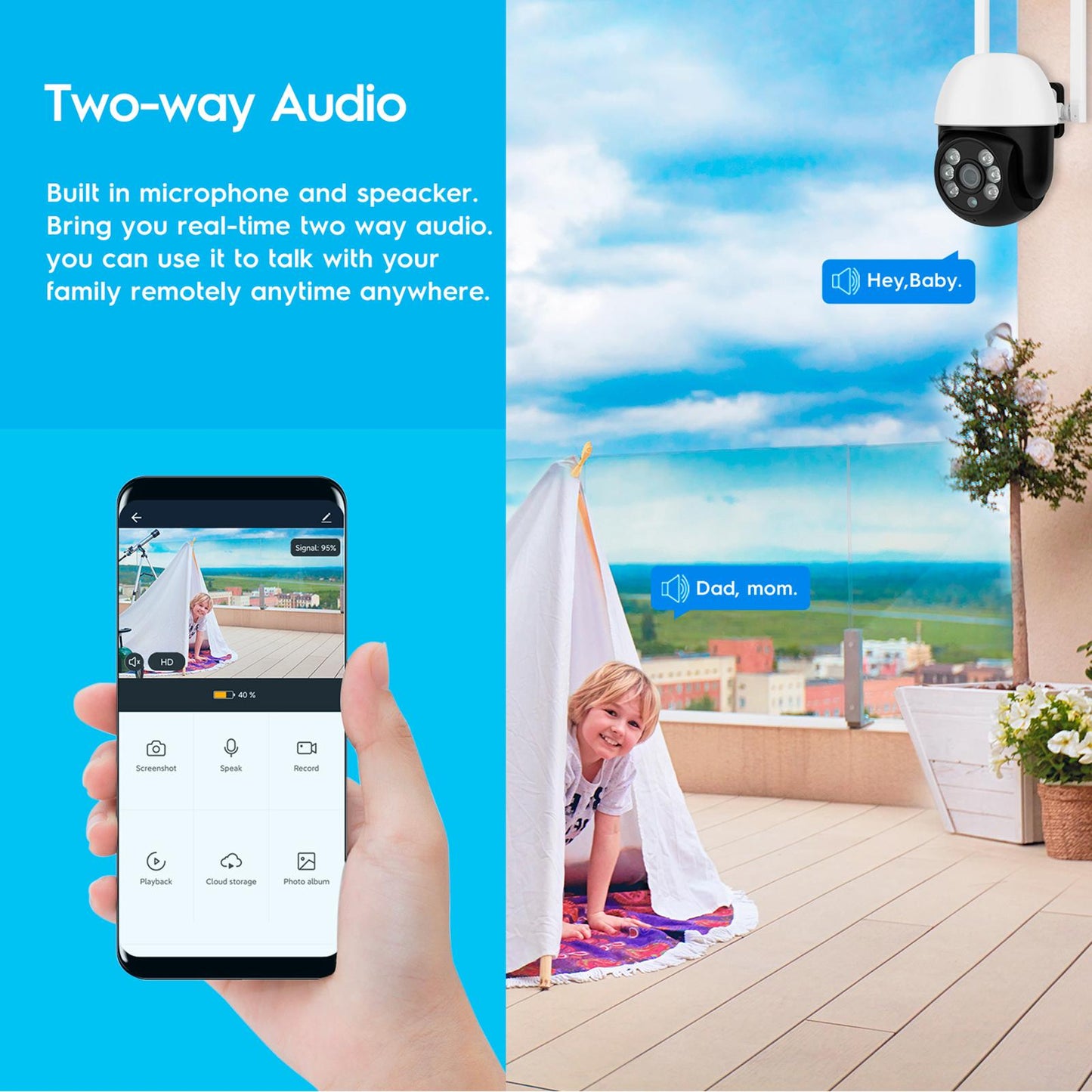 Outdoor Camera Wireless WiFi Home Surveillance Plug-Eu Weatherproof Pan Tile