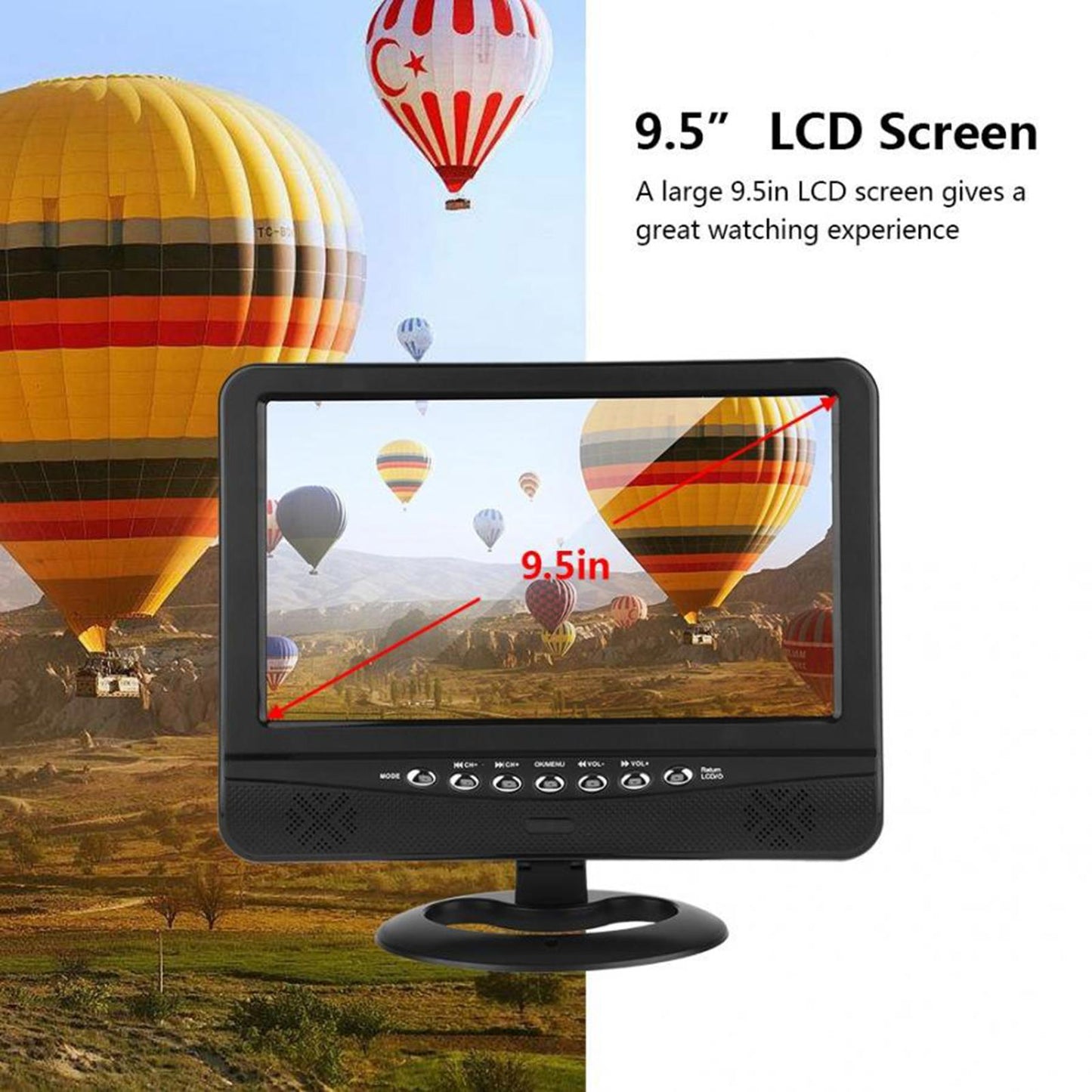 9.5" Car Analog TV TFT LCD HD Mini Thin Multimedia Color Screen EU