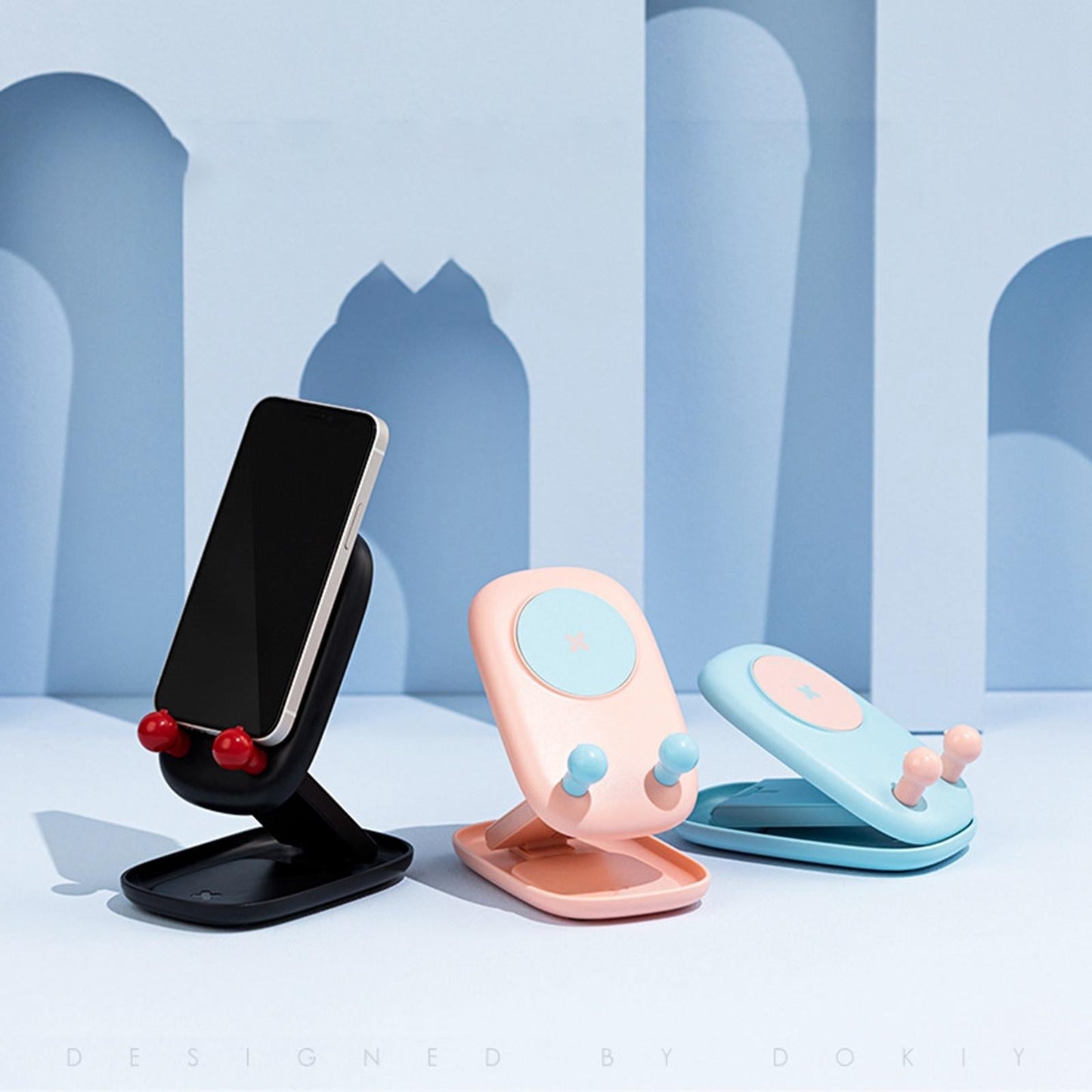 Mobile Phone Holder Desk Cellphone Stand Universal Travel Adjustable Plastic Black