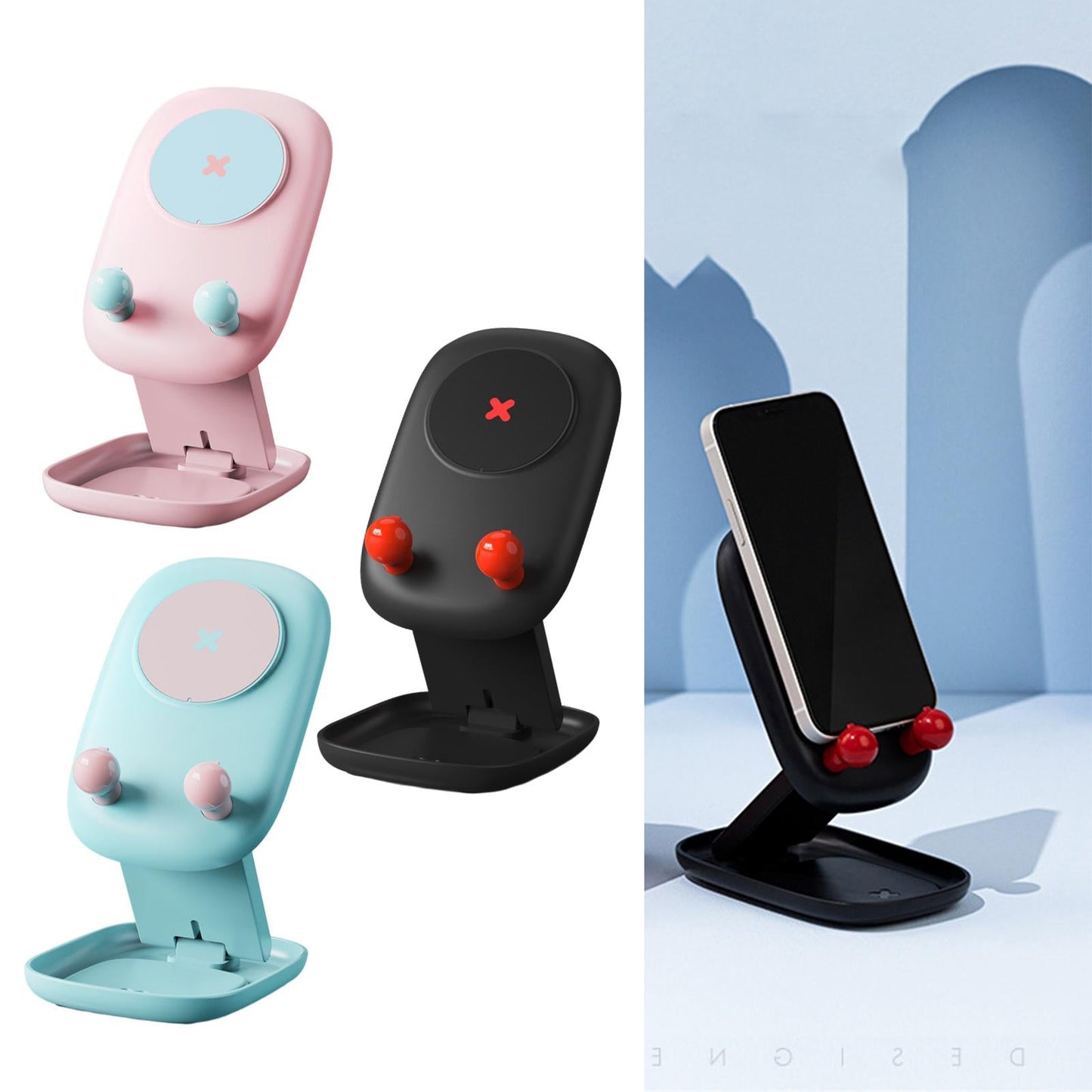 Mobile Phone Holder Desk Cellphone Stand Universal Travel Adjustable Plastic Black