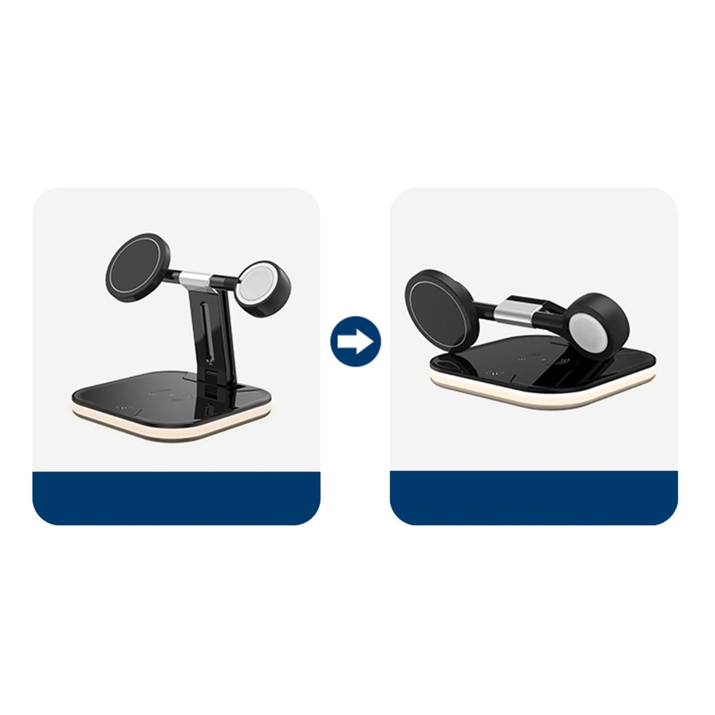 3 in 1 Foldable Qi Charger Magnetic Wireless Charger for iwatch Series Black