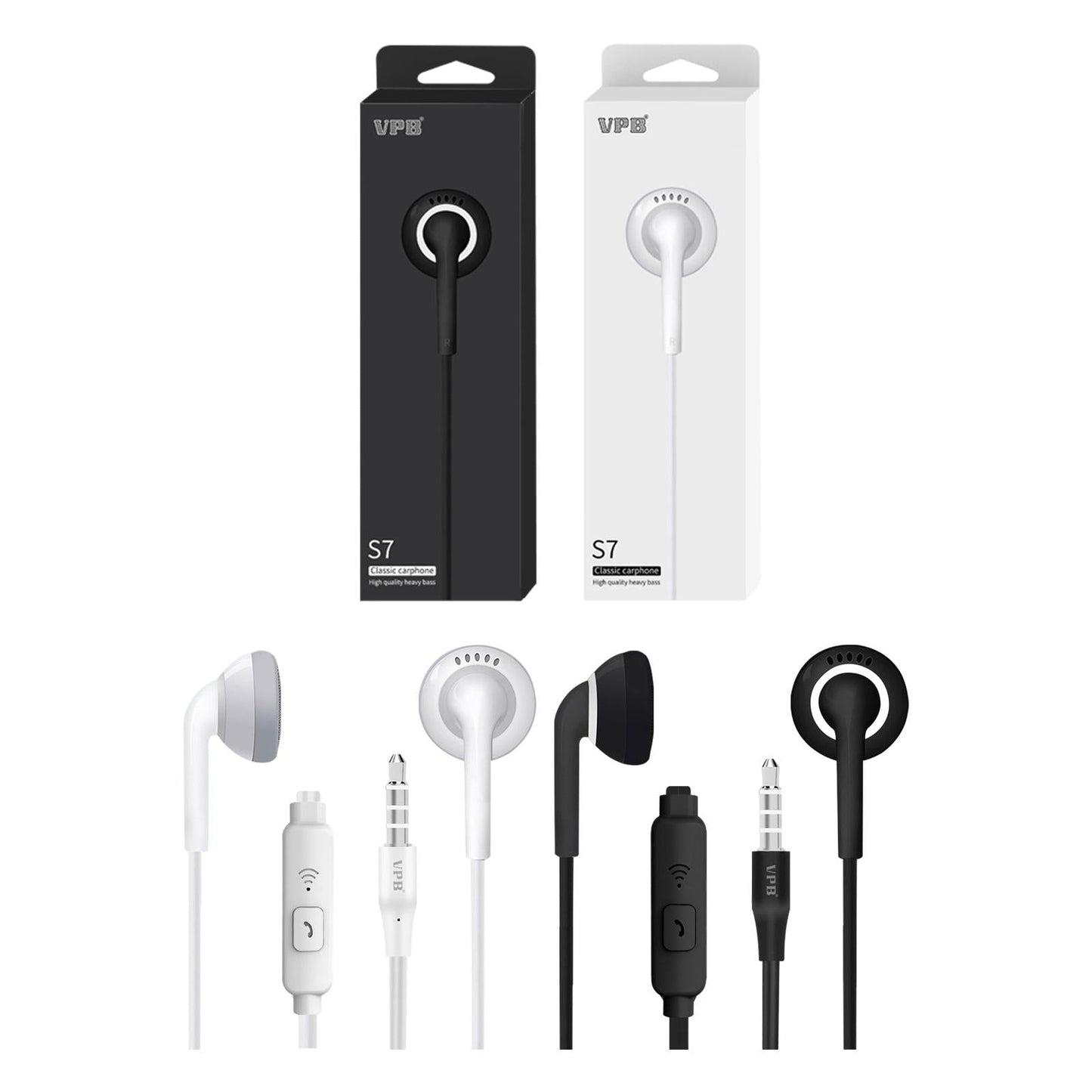 Universal S7 3.5mm Wired In-Ear Earphone for Phones PC laptop Boxed Black