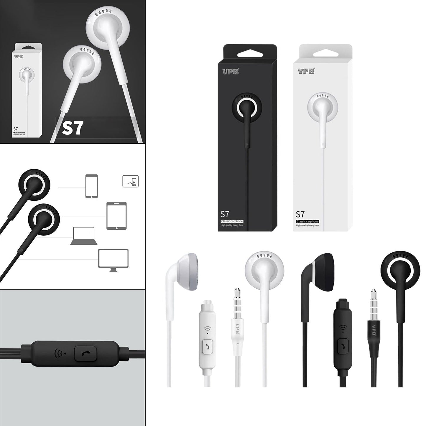 Universal S7 3.5mm Wired In-Ear Earphone for Phones PC laptop Boxed Black