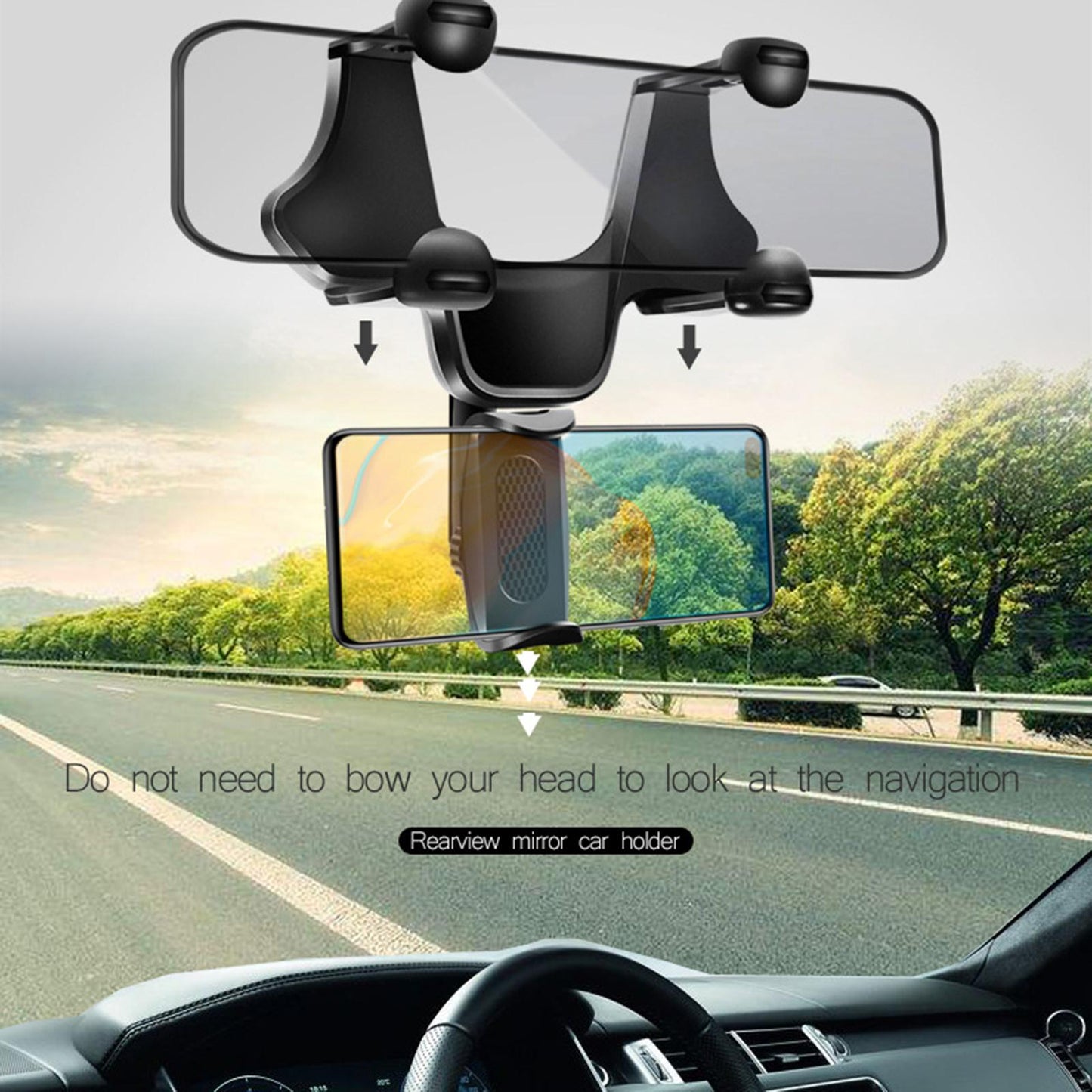 Rearview Mirror Car Phone Mount Grip Clip 360 Rotation Widely Use Stable
