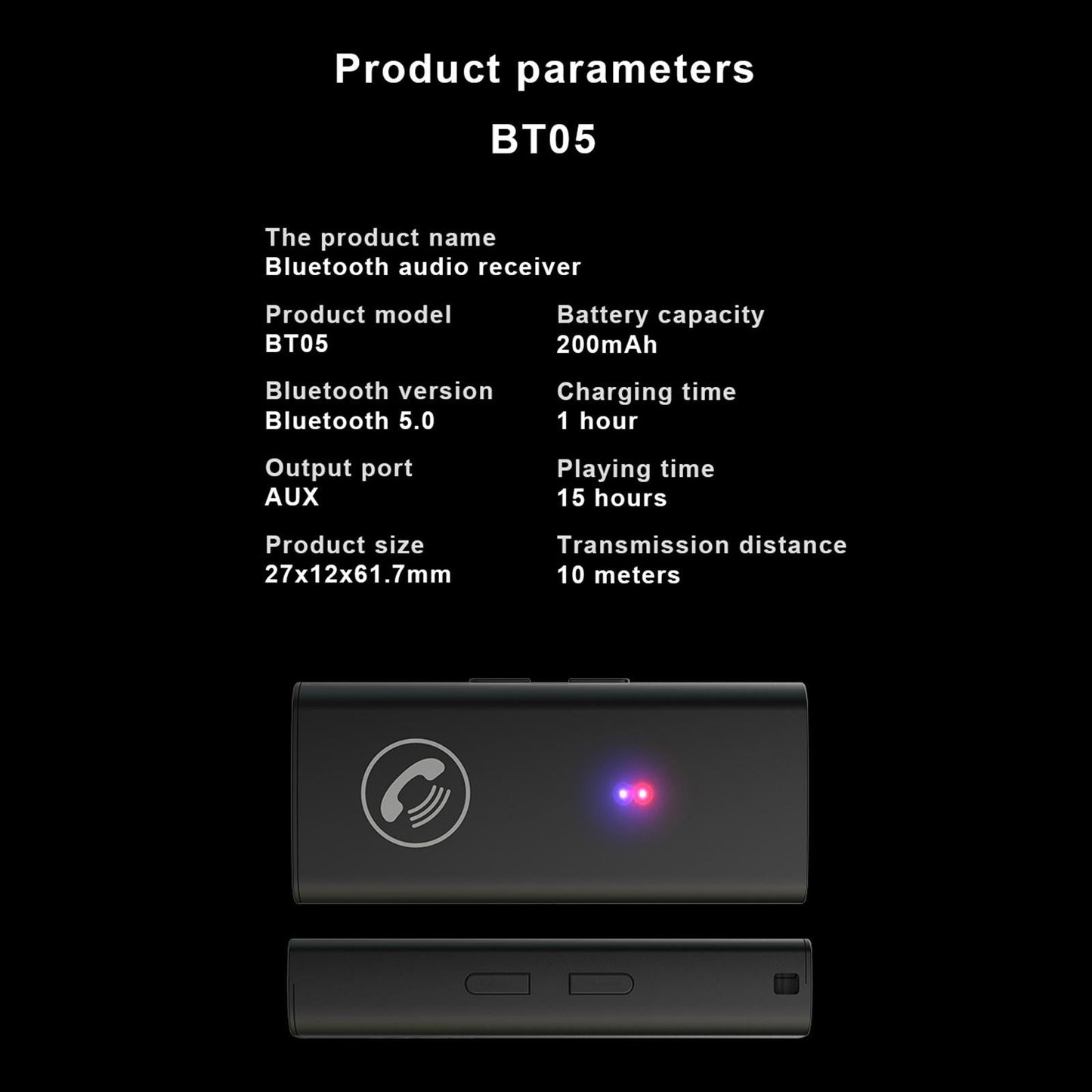 Transmitter Receiver Bluetooth 5.0 Low Latency Portable 200mAh for Music