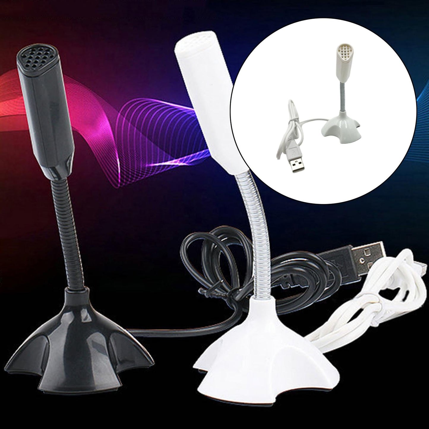 USB Desktop Microphone 360 Degree Pick up Omnidirectional for Studio Speech White